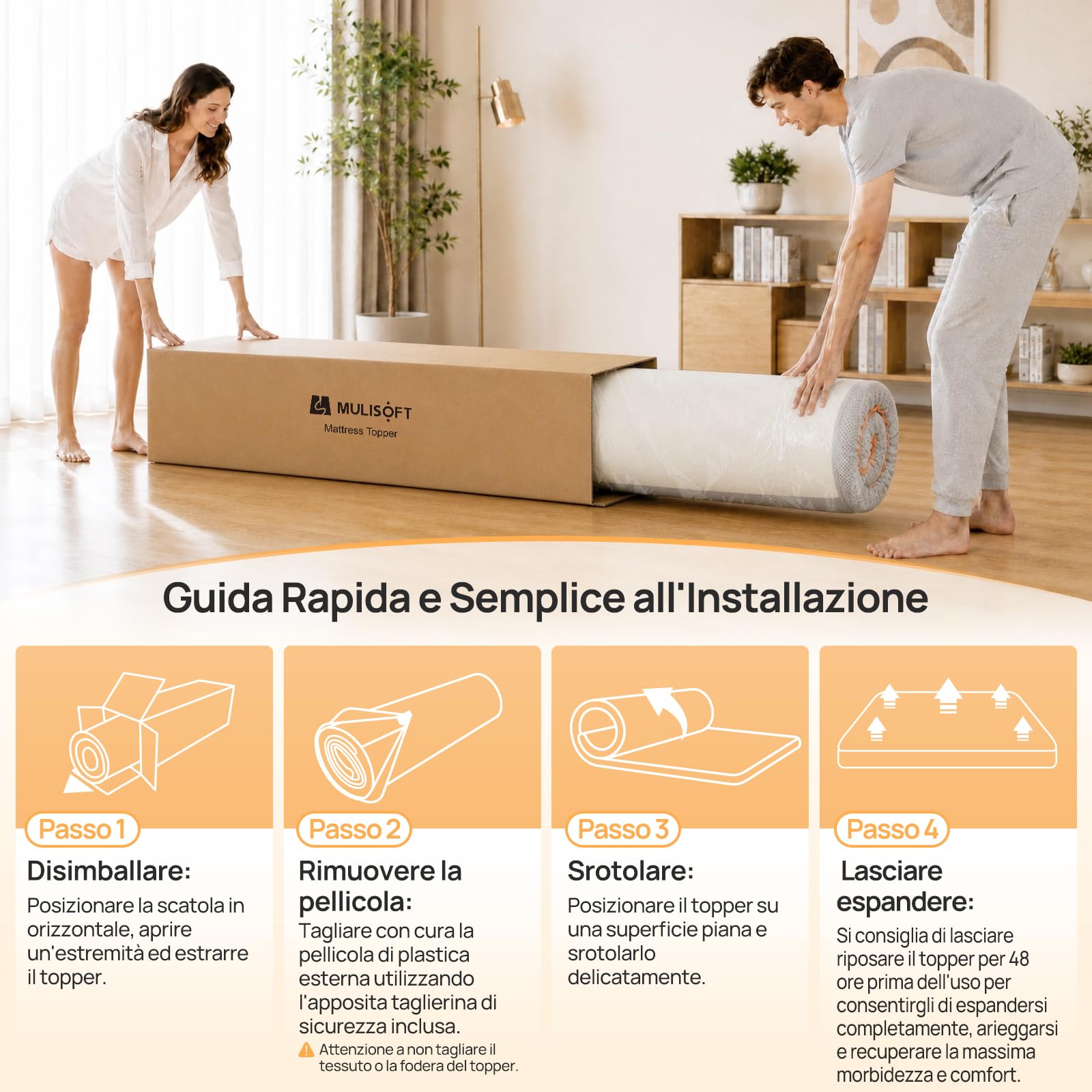 MULISOFT Topper matrimoniale 140x200 cm, H3/H4, 7,5 cm Memory Foam con Gel | Lavabile e Traspirante, Adatto a Letti Box, Divani Letto e Camper, OEKO-TEX® STANDARD 100