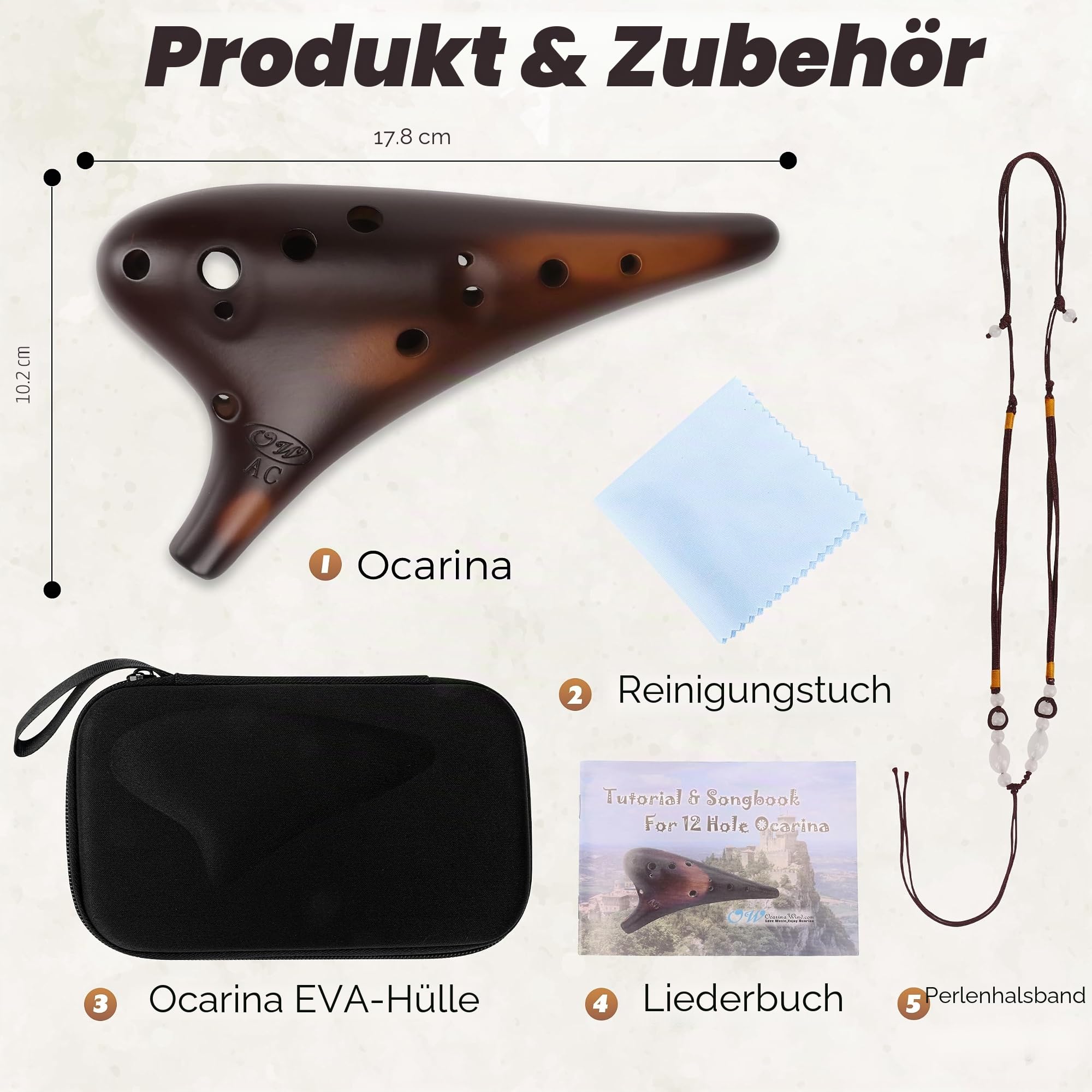 OcarinaWind 'Forest Whisper' 12-Loch-Tenor-Okarina, Klassisch, StrawFire, Sammlerstück, Alto C, Keramik Strohfeuer-Keramik, Rotorange