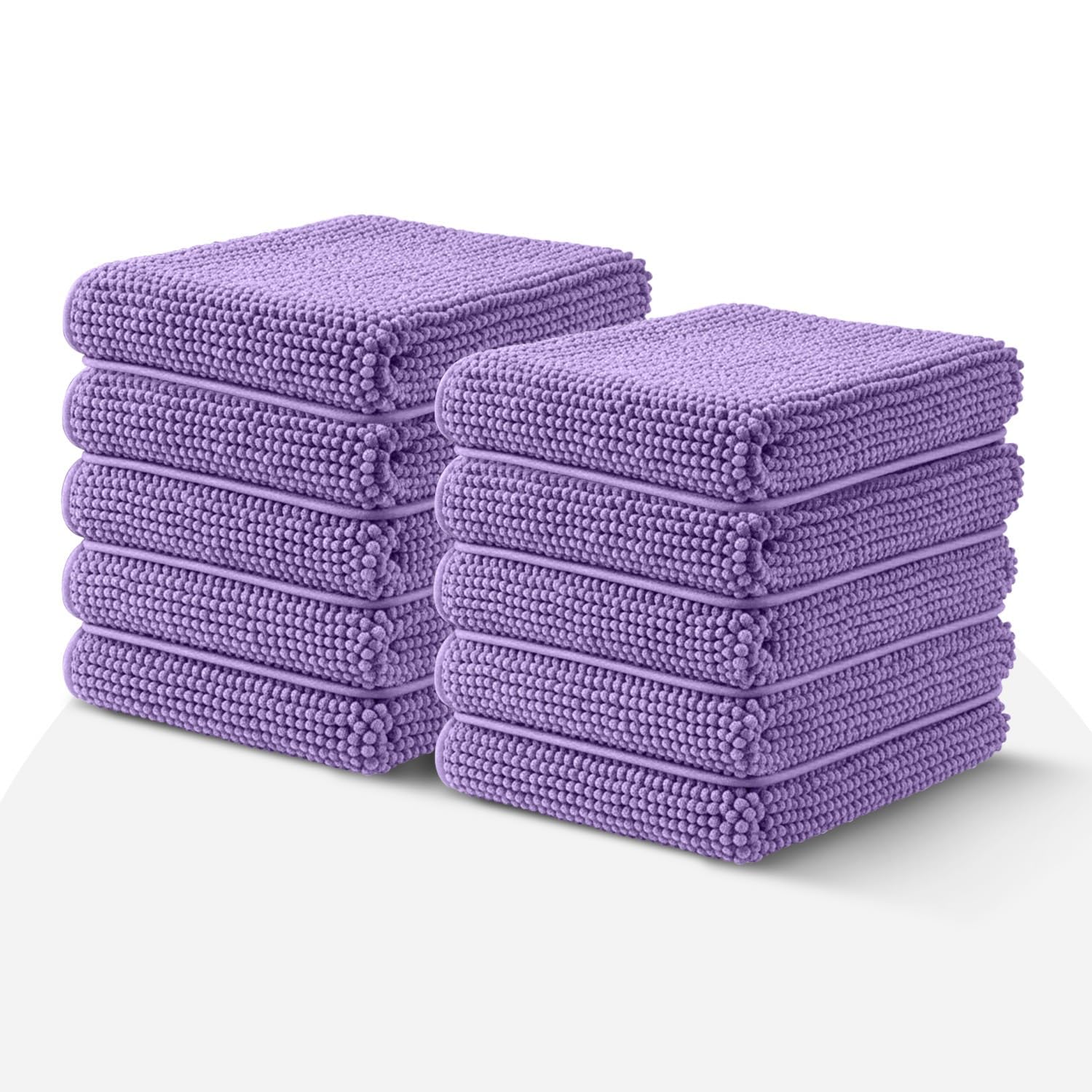 Moonlight Lilac Bath Mat Non Slip Anti Mould - (10 pack) Bath Mats 50x80cm Machine Washable Chenille Bathroom Mat Super Absorbent Extra Soft Fluffy Shower Mat