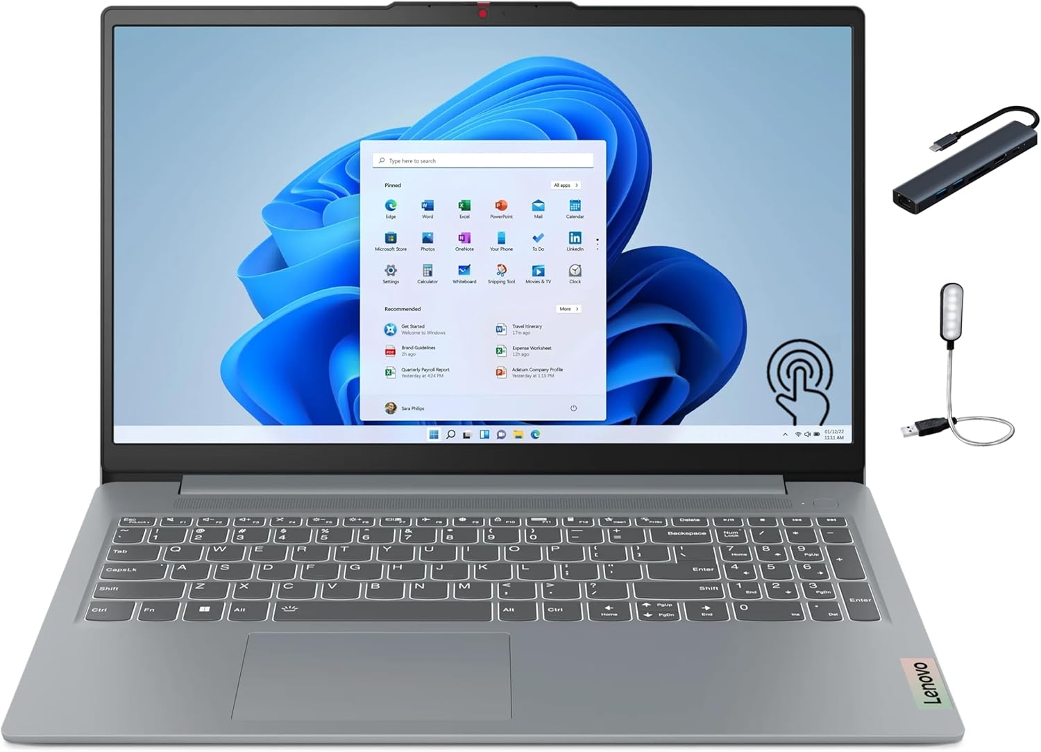 Lenovo IdeaPad Slim 3 15.6 inch FHD Touchscreen Laptop, AMD Ryzen 5 7520U Processor, 32GB DDR5 RAM, 10TB SSD, Windows 11 Home, AMD Radeon 610M, WiFi 6, Bluetooth, Artic Grey with HEX Accessories