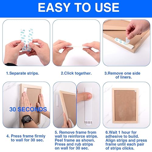 Miniatura 4 de ADY Tiras para colgar cuadros de 32 libras, resistentes 40 pares, ganchos extraíbles sin daños, tiras adhesivas de repuesto para alquiler, tiras de