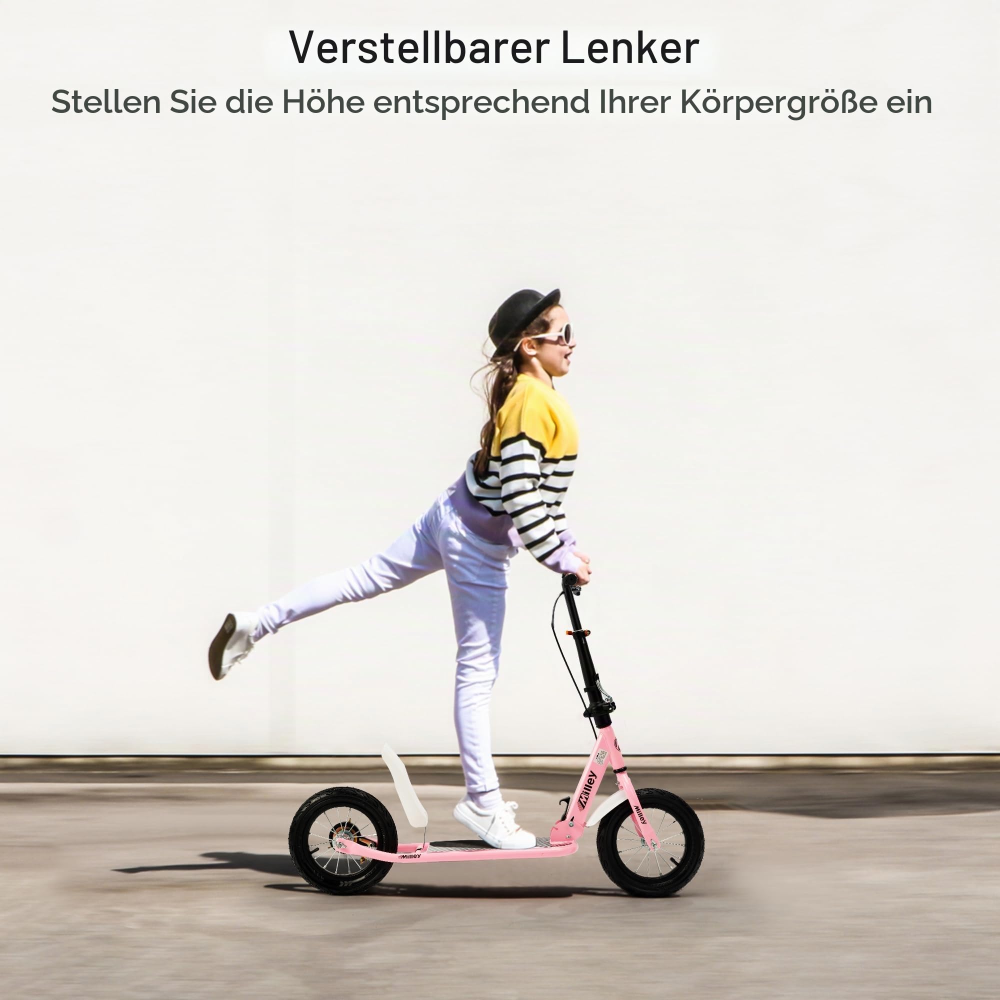 Scooter für Kinder ab 8 Jahren,12 Zoll Pneumatikgummireifen,Stahlrahmen bis 150kg,Höhenverstellbar,Vor- und Rückhandbremse,Anti-Rutsch-Deck,Smooth Ride Roller für Jugendliche