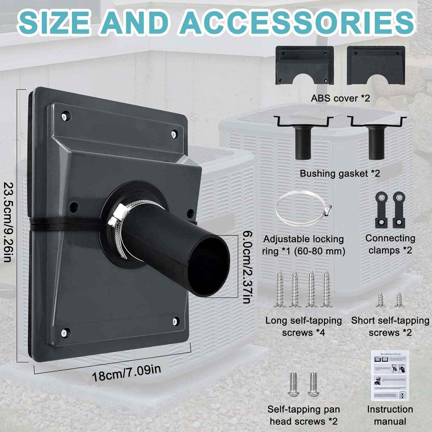 HVAC Wall Penetration and Duct Kit Cover, Split Air Conditioning Duct Kit Wall Cover, Easy to Install HVAC Wall Penetration for Indoor and Outdoor Air Conditioning Systems(Black)