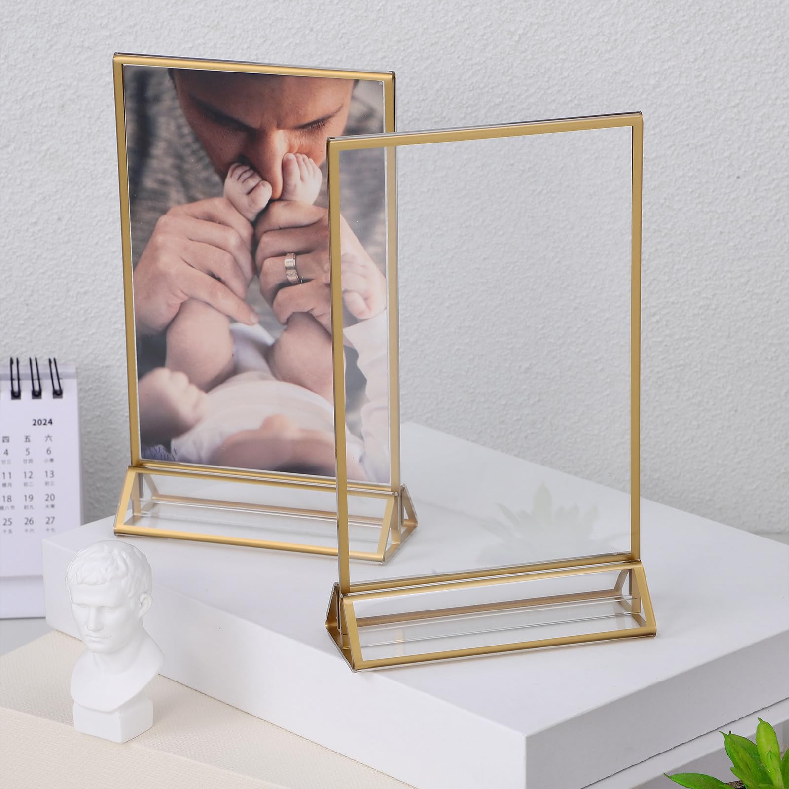 SHINEOFI 6 Piezas Portadocumentos de Acrílico Dorado, Soporte Vertical de Doble Cara, 4x6 Pulgadas, para Folletos, Menús y Documentos, para Tiendas y Oficina