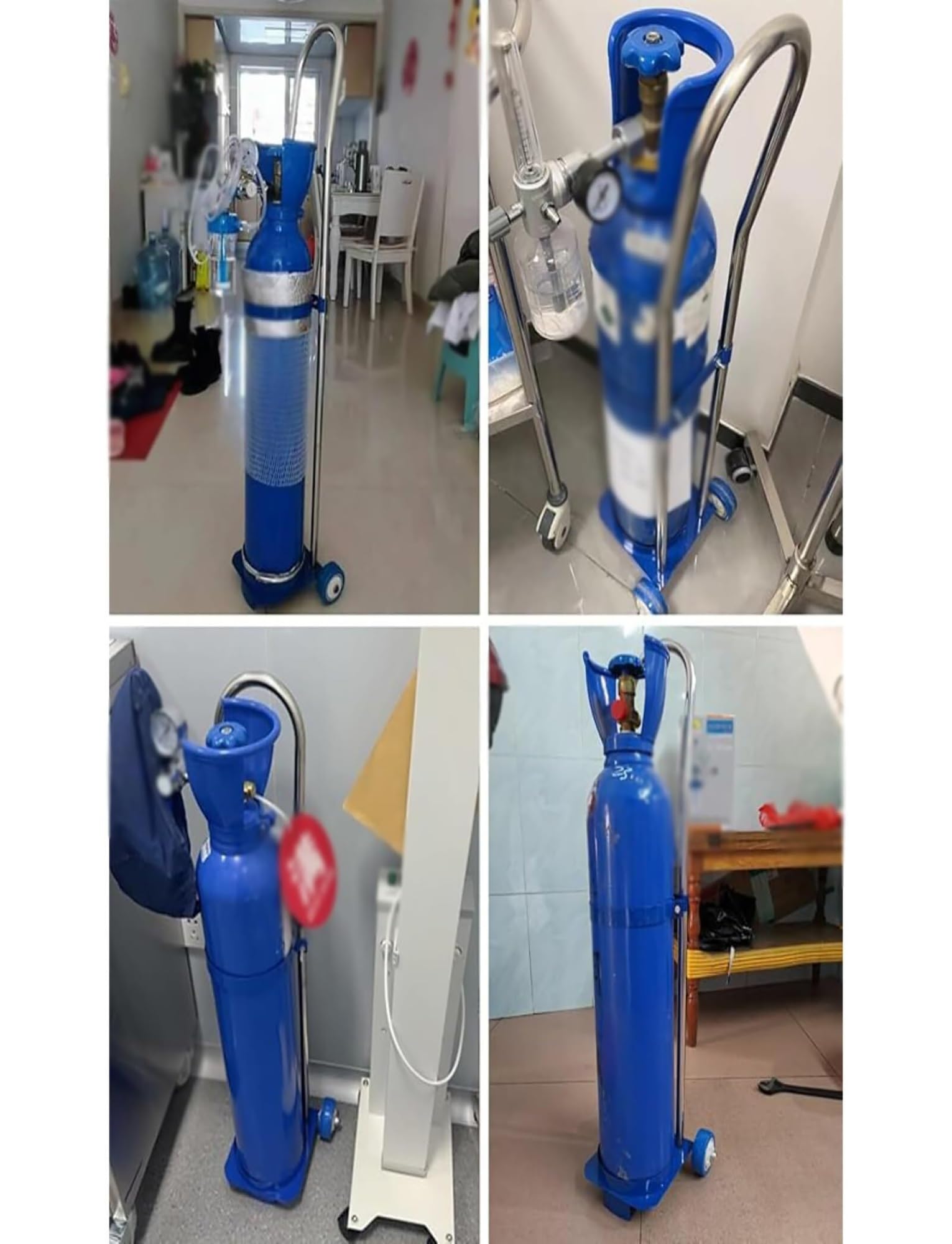 Carro for tanque de oxígeno con altura ajustable y ruedas silenciosas, soporte for cilindros de gas, carro portátil de acero for cilindros de oxígeno, carro de transporte de oxígeno médico de 10 l