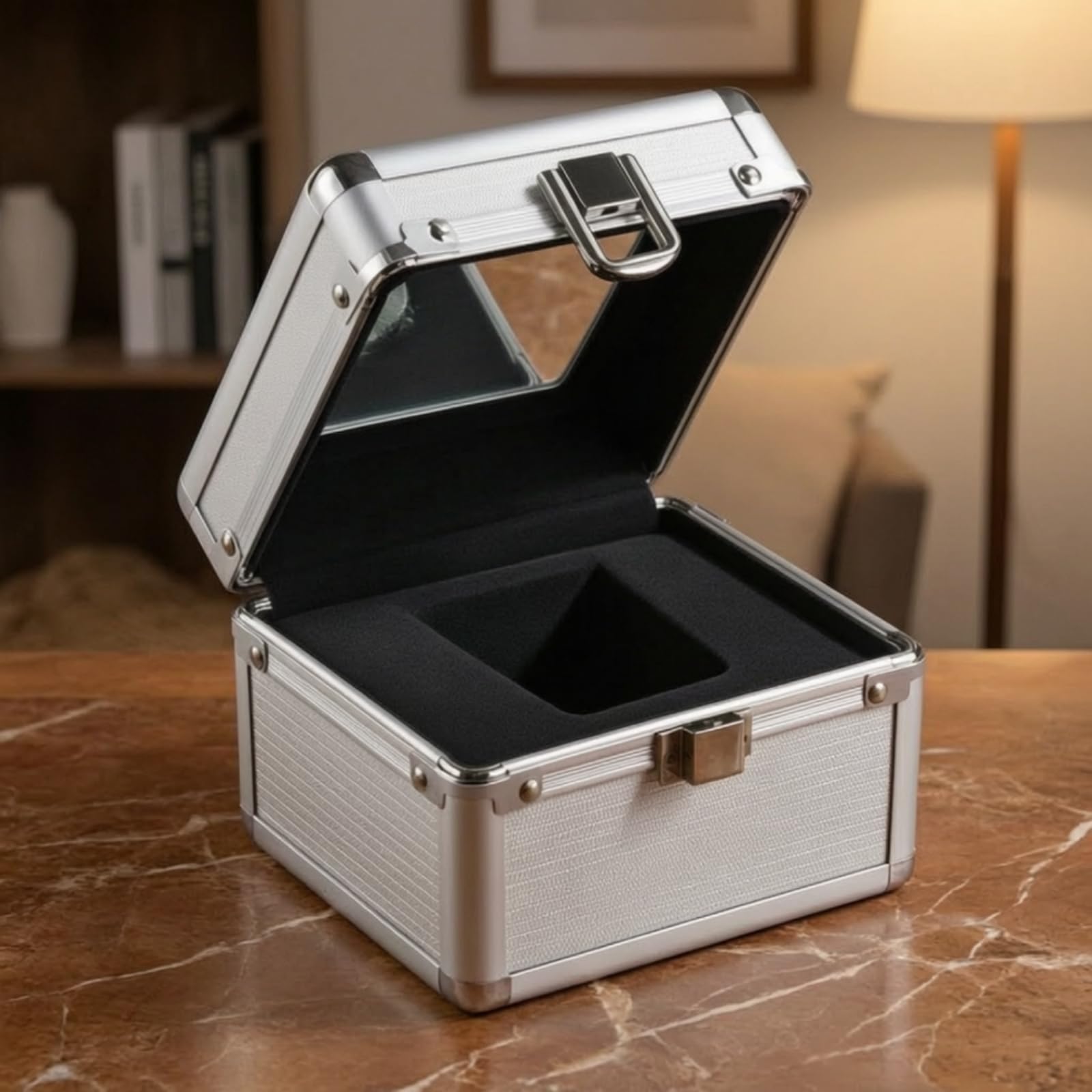 Gralara Uhrenbox mit Frontverschluss hartschalig Uhrenbox mit Klappdeckel stabil Uhrenkoffer für Reise, Silber, Abgerundete Ecken, Transparent