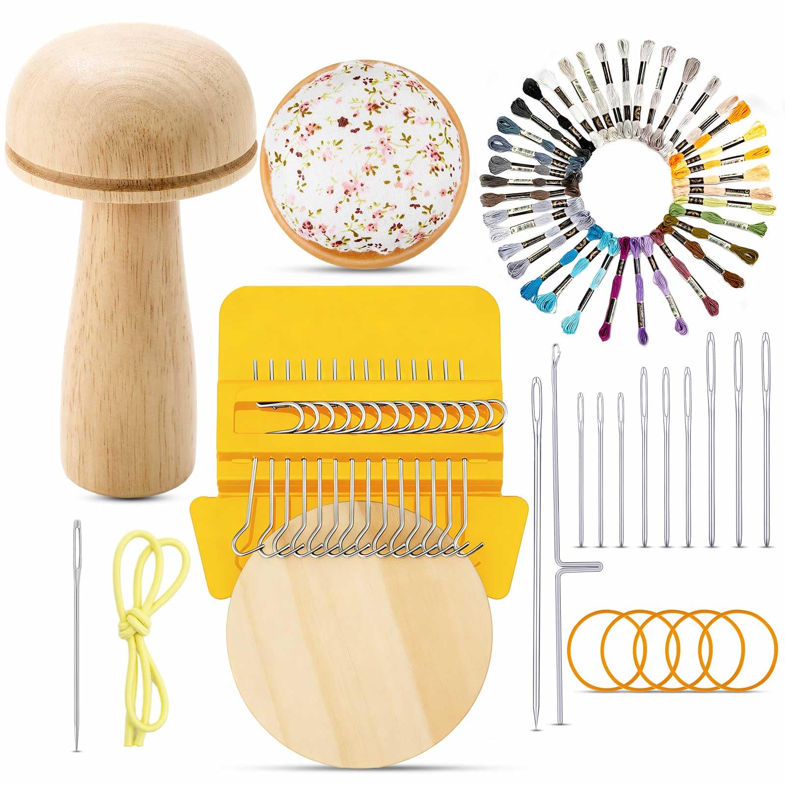 Jexine Speedweve Mini Darning Loom 14 Hooks Darning Mushroom for Socks Kit
