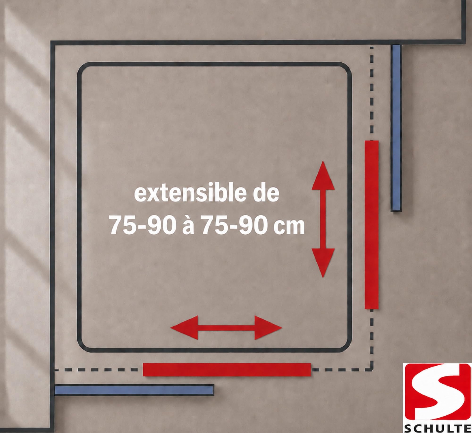 Schulte douche accès angle extensible 75-90x180 noir coulissante 4 mm | largeur d'accès 30 à 49 cm ajustable encadrement verre trempé