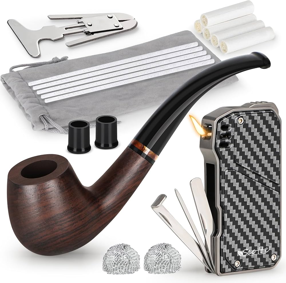 洋書 Compacts and Smoking Accessories Amazon.com: Scotte Handmade Pipe and Pipe Lighter Set, Wood Pipe