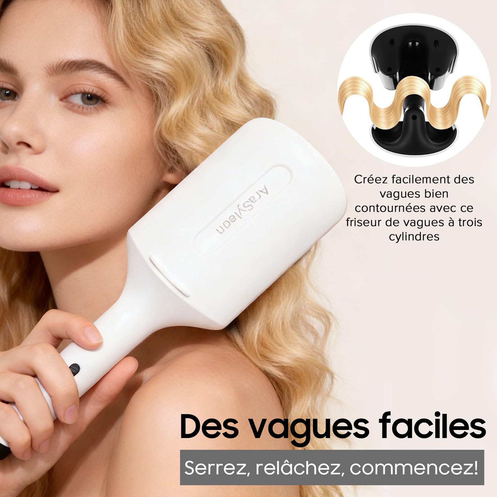Fer à Onduler pour Ondulations Plage & Cheveux Bouclés – Boucleur Céramique Ionique à 3 Têtes, 3 Niveaux (160/180/200°C), 32mm, 138W, Idéal pour Débutants Ondulateur Cheveux