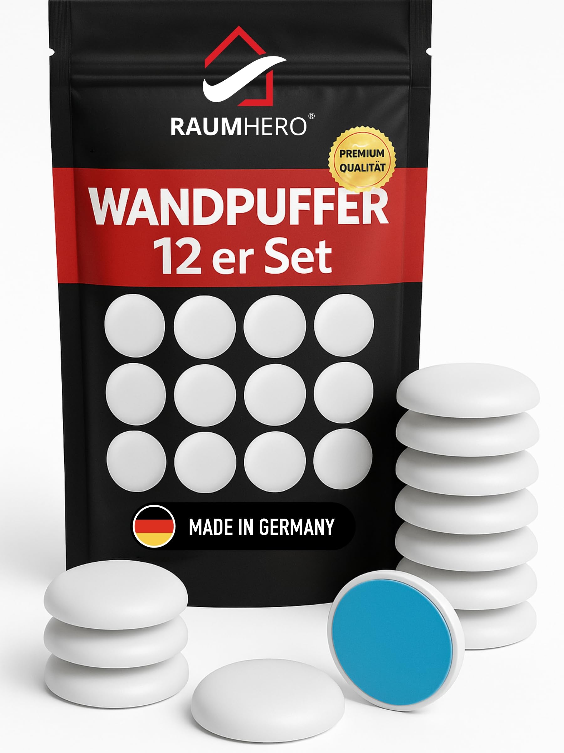 Raumhero 12x Türstopper Wand selbstklebend - (Made in Germany) - Türpuffer Wand - Idealer Wandschutz - Door Stopper, Wandpuffer, Türgriff Stopper