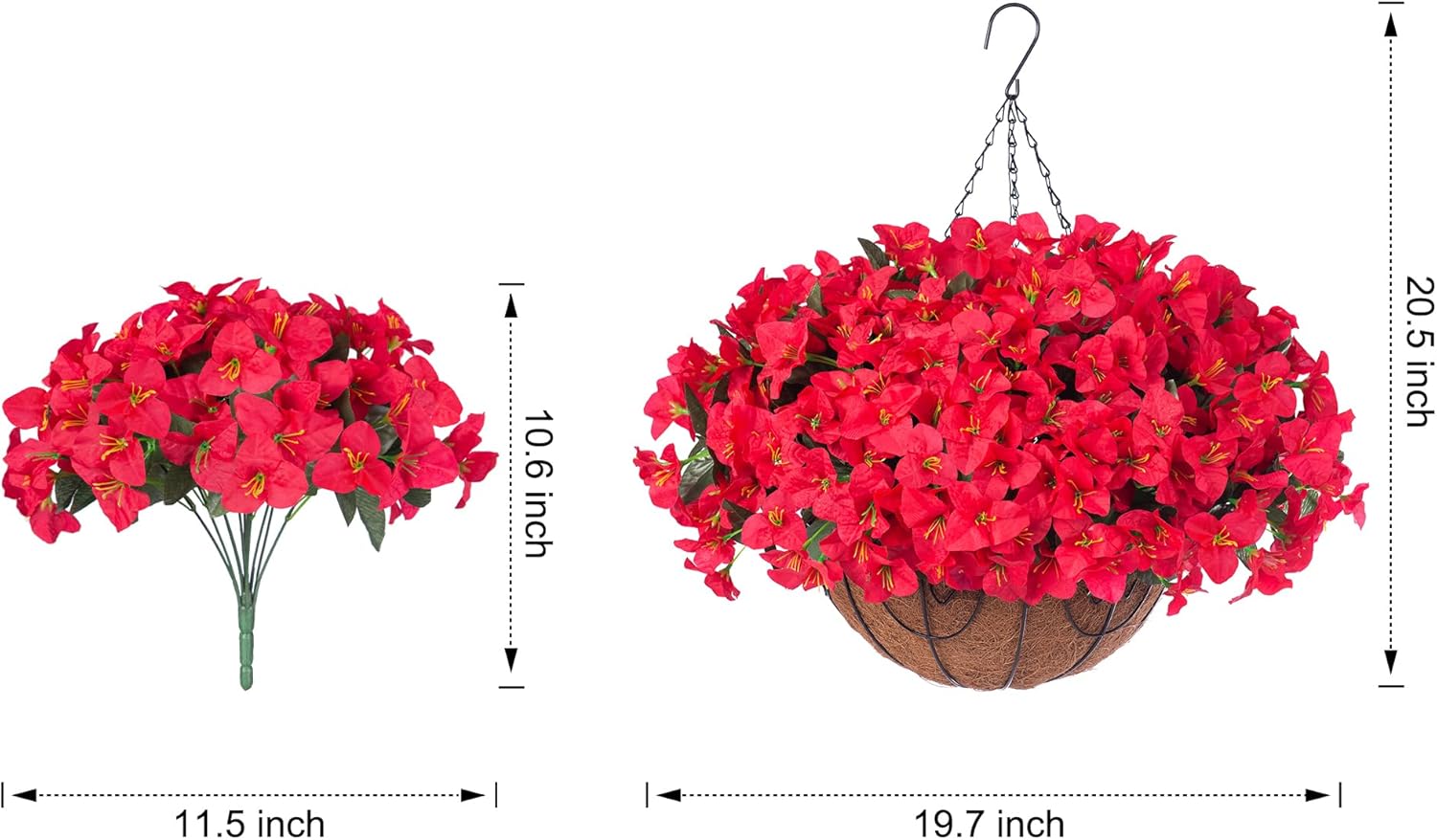 Artificial Fake Hanging Flowers for Outdoors Basket Spring Decor, Bougainvillea Faux Hanging Plants Outdoor Silk Flower in Planter Look Real UV Resistant for Outside Porch Patio Garden Yard Home, Red - Image 4