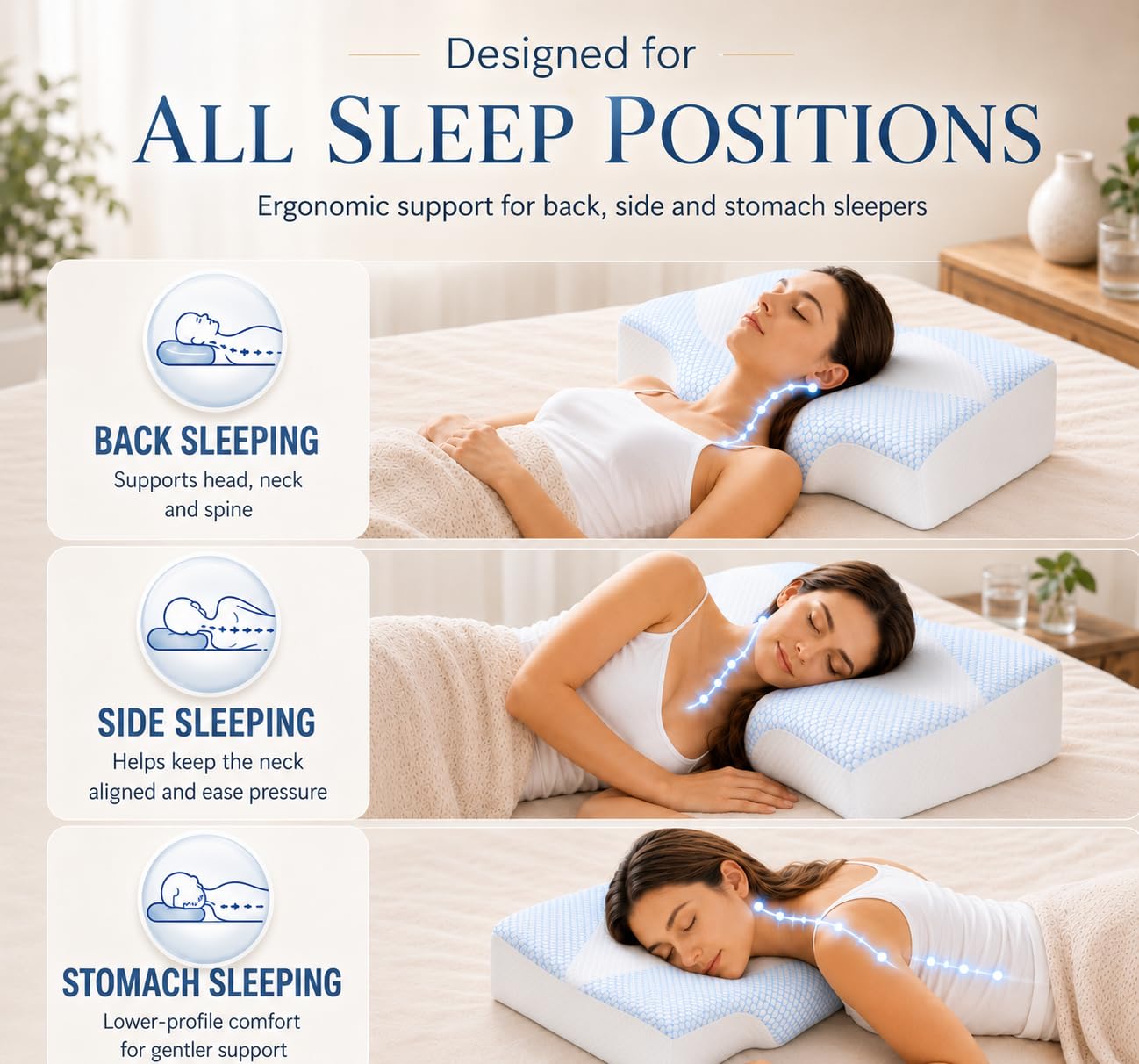 Hydomi Cuscino di supporto cervicale in memory foam per dolori al collo e alle spalle, con federa rinfrescante: cuscino ergonomico per cervicale, 5 x sollievo dal dolore, cuscini per letto sagomato