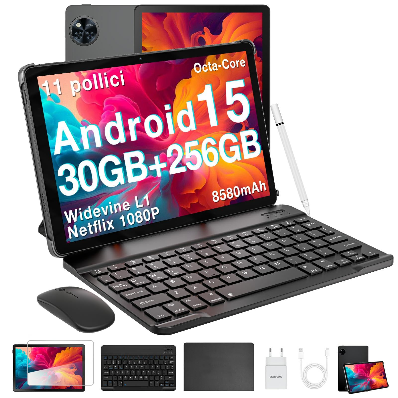 DOOGEE U11 PRO 2025 Tablet Android 15, 30GB+256GB/2TB Tablet con Tastiera, 8580mAh 7.9mm Thin, Unisoc T7200 Octa Core Tablets con Penna,90Hz Netflix 1080P Tablets 11 Pollici, Widevine L1/Mouse/Case