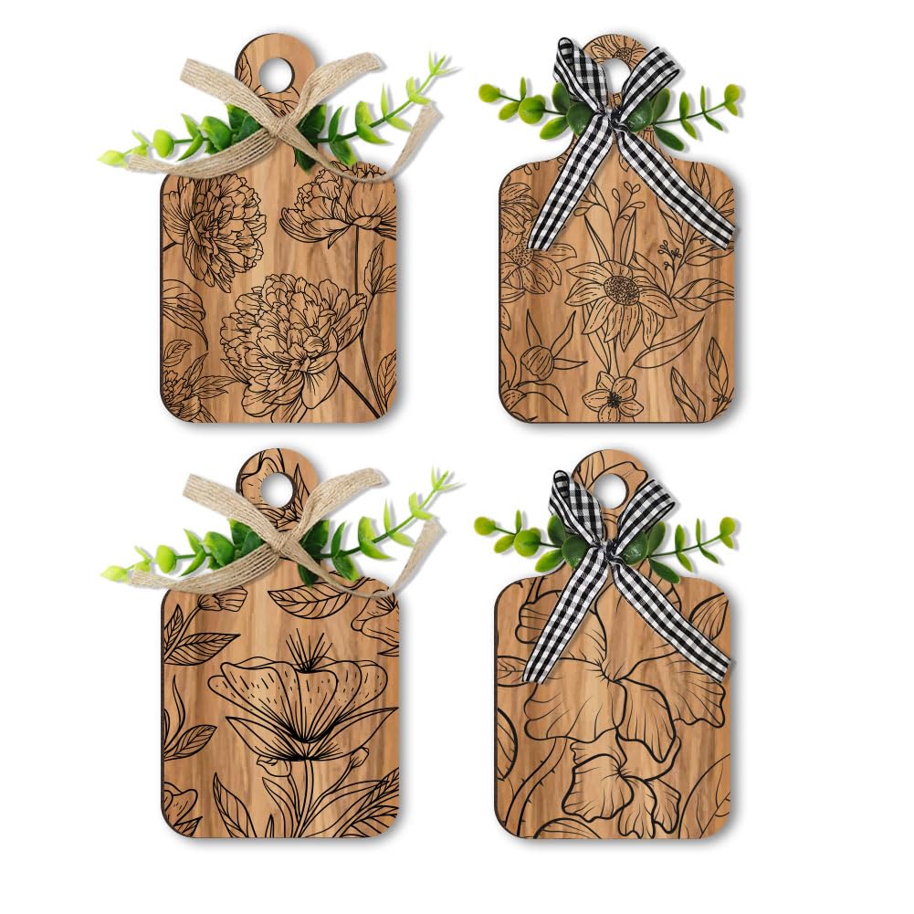 PH PandaHall Juego de 4 letreros de flores para tabla de cortar, diseño de flores, letrero de pared de madera, casa de campo, cocina, comedor, sala de estar, decoración de Navidad, regalo de