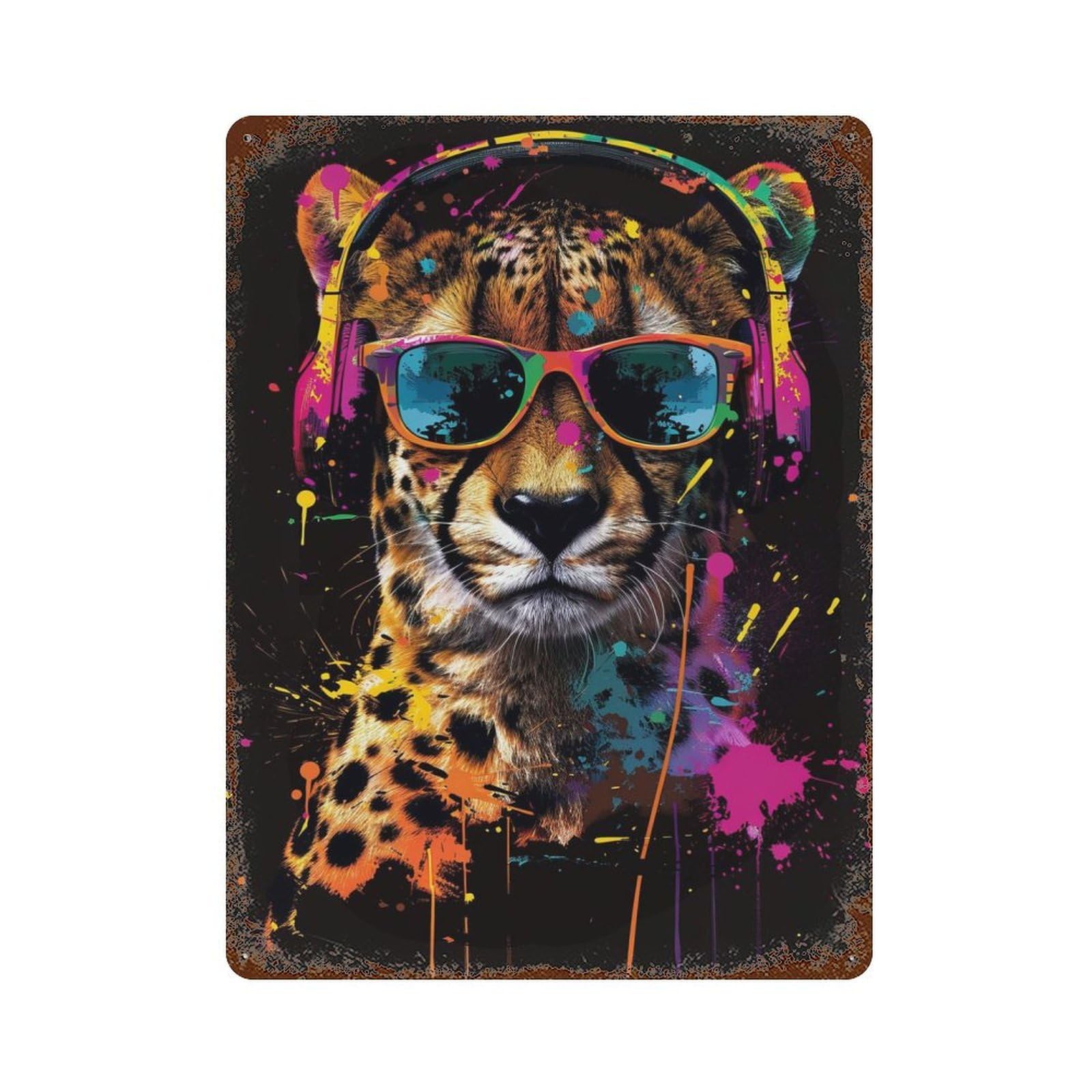 Garage Style Cheetah Colorful Vintage Rust Metal Sign 15.7"x11.8", Shabby Chic Decor for Bar And Workshop