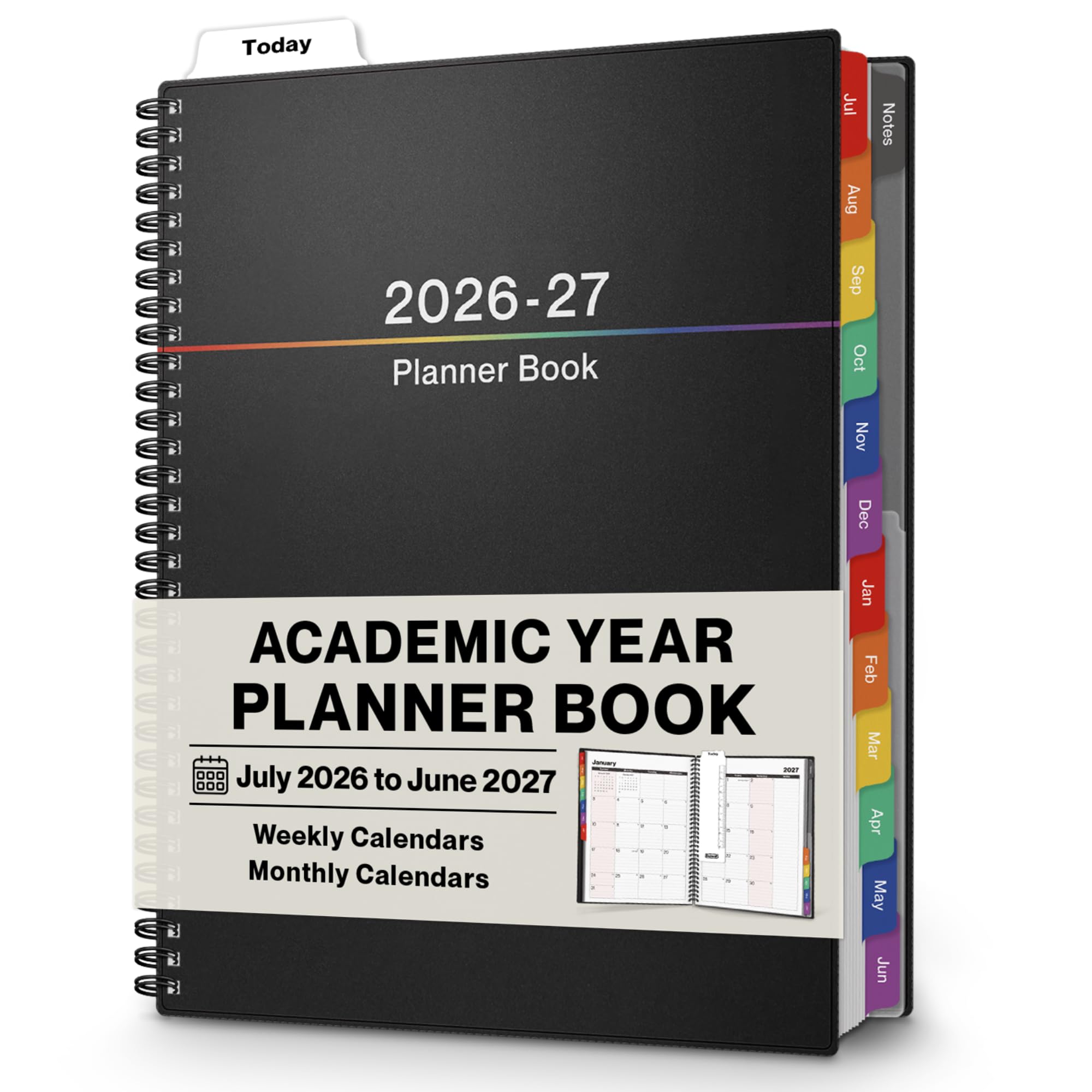 Dunwell Planer tygodniowy i miesięczny 2023 (21,5 x 28 cm, kolorowy), duża książka planerska 2023, duża agenda 2023, kalendarz roczny, zakładki miesięczne, zakładki, notatki, kieszeń bonusowa,