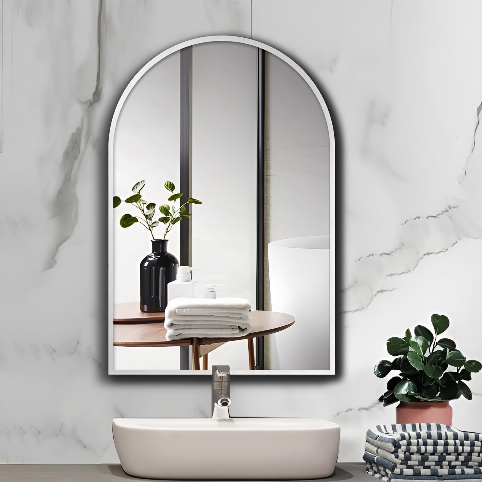 FGXHHS Bathroom Wall Mirror, Arched, Aluminium Frame, 15.7x23.6in, 19.7x31.5in, 23.6x35.4in, HD Vanity Mirror For Living Room, Bedroom, Hallway(White,50x80cm/19.7x31.5in)
