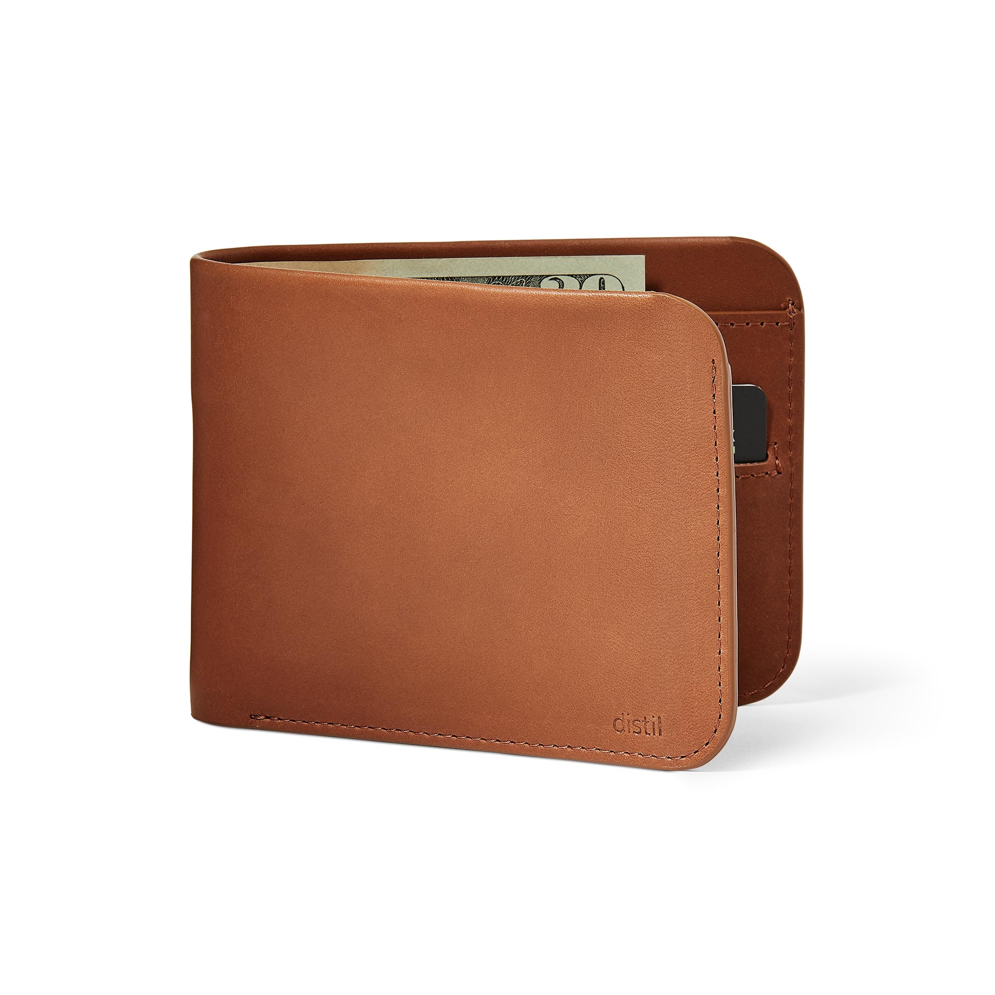 Distil Union Norm Bifold | Full-grain Leather Minimalist Traditonal Bifold Wallet | Interior Pull-Tab Pockets, RFID Shielding (Brown)