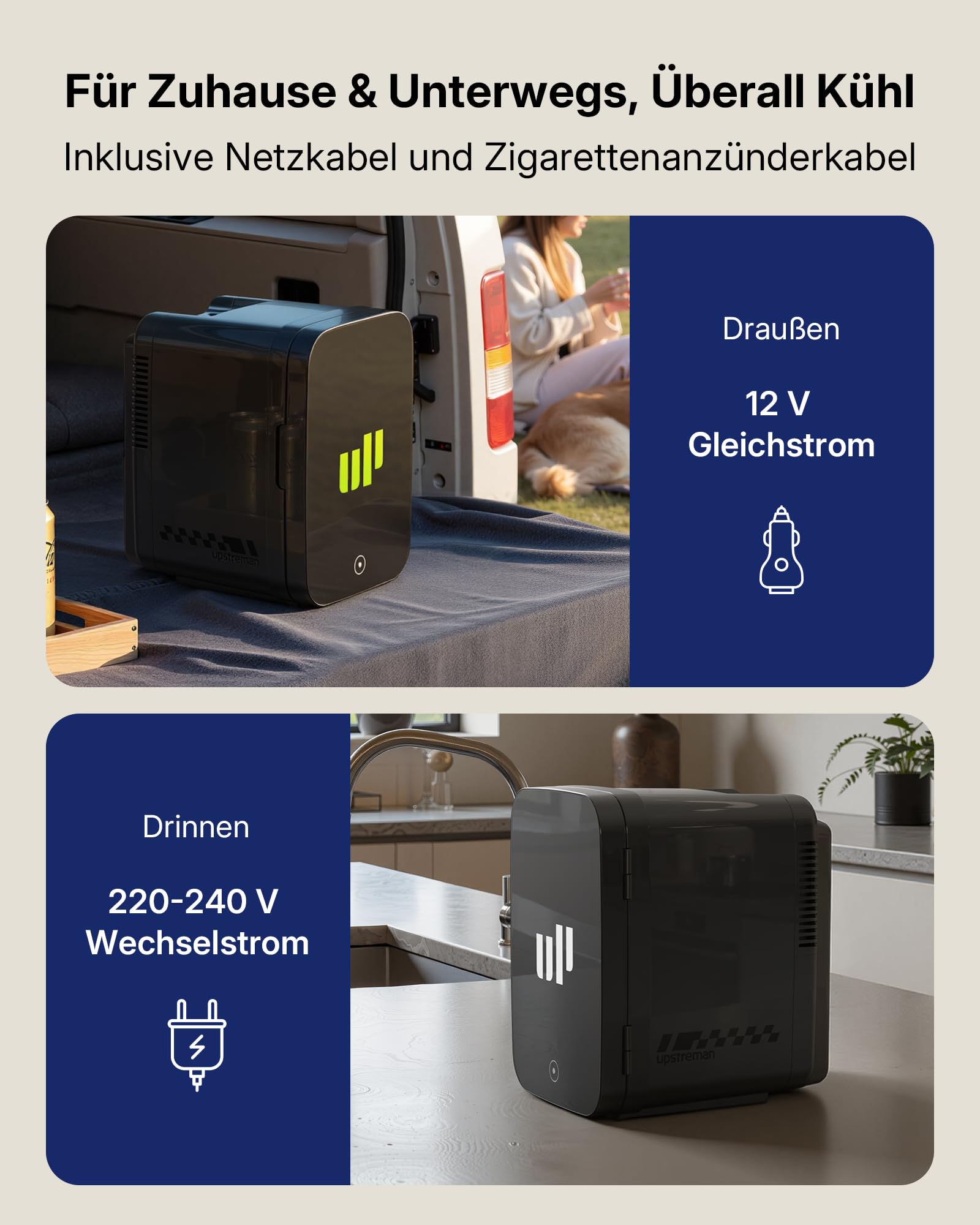 Upstreman Mini Kühlschrank Gaming 4L / 6 Dosen, Schwarz, TR4-Up | 7 Farben LED, Kühlen & Warmhalten Minikühlschrank, 12V/220V, Mini Kühlschrank Red Bull, Schlafsaal, Büro & Auto