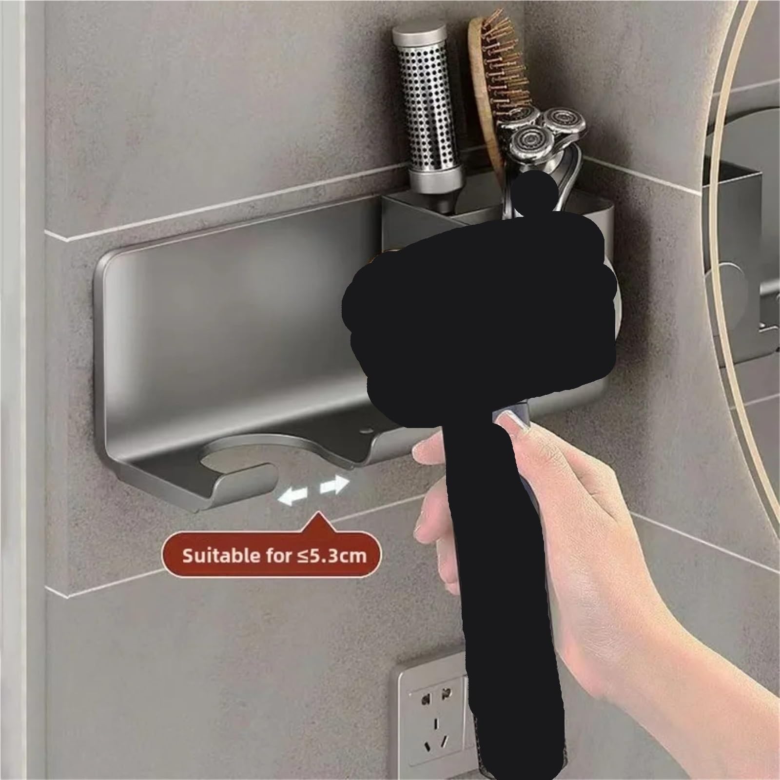 Haartrockner Halter Wand Trockner Wiege Glätteisen Ständer Organizer Box Wc Gebläse Regal Bad Zubehör für Hotel Wohnzimmer(Gray)