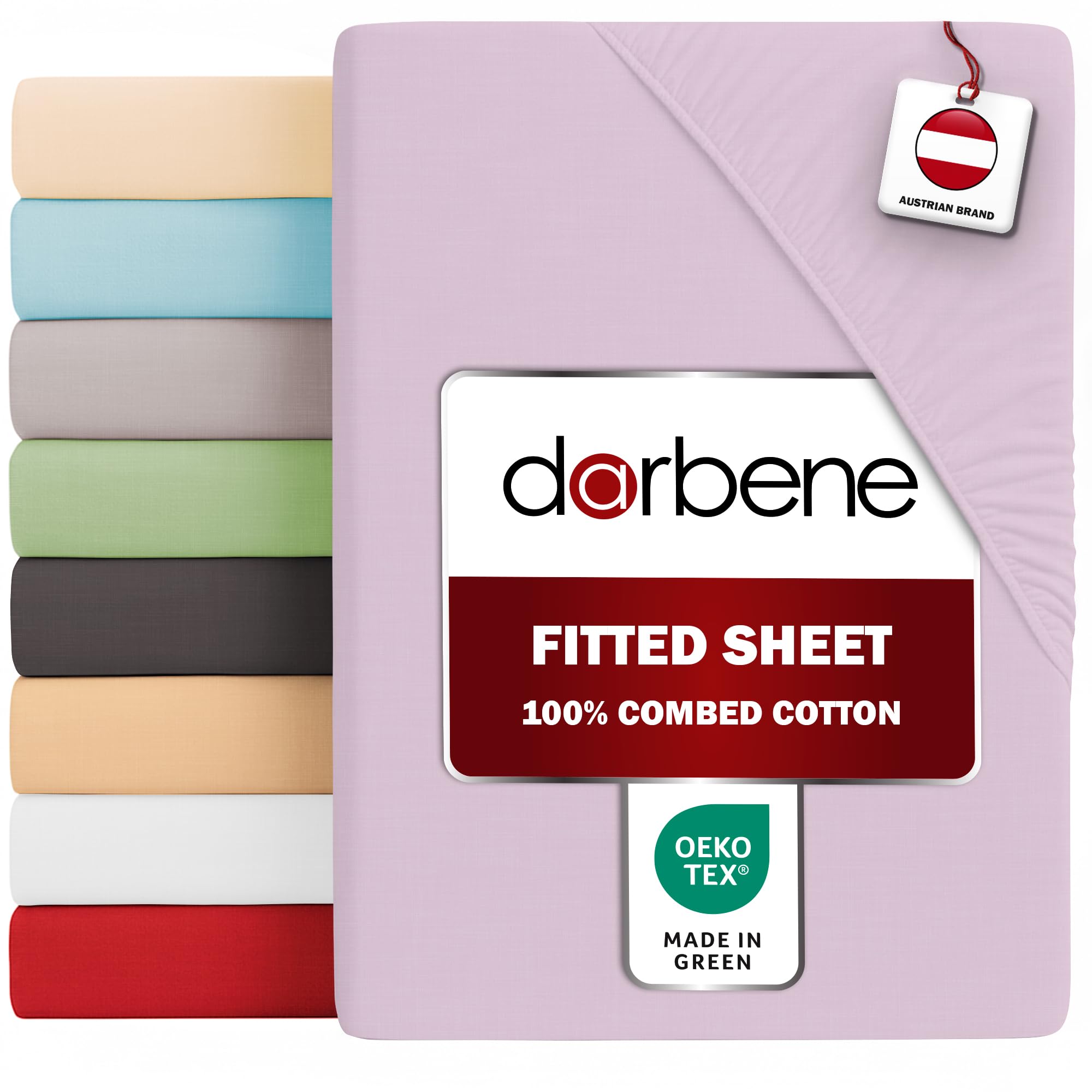 DarBene Fitted Sheet - Premium Jersey Cotton - Extra Soft - Extra Deep Fit up to 30 cm - OEKO-TEX "Made in Green" Certified - Fitted Bed Sheets - Fitted Sheets - Size 140 x 200 x 30cm - Lilac