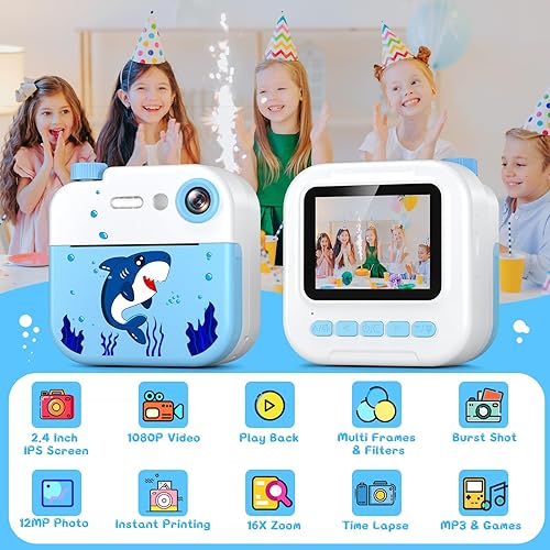 Miniatura 2 de Cámara de impresión instantánea para niños, cámara instantánea de video digital 1080P para niños, regalos de cumpleaños de Navidad para niñas y