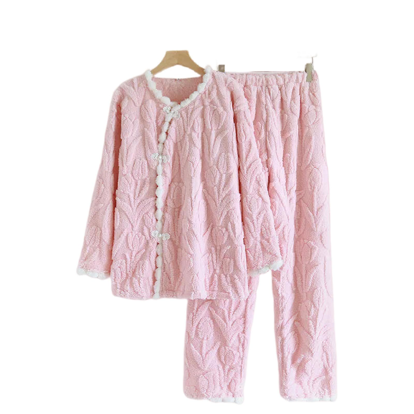 Pigiama in Stile Cinese Autumn Inverno Femminile Pantaloni A Maniche Lunghe Flanna Flanella Rotonda Addensata Cardigan Calda Homewear 2 Pezzi Pezzi-2-xl