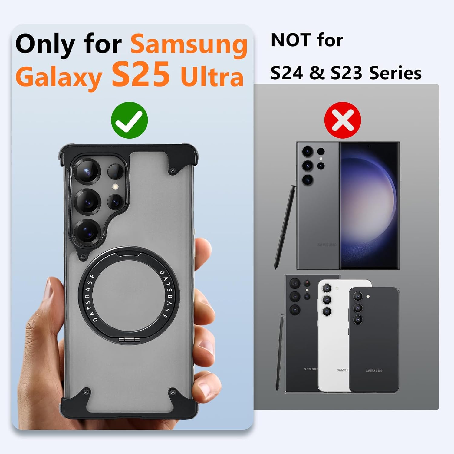 S25 Ultra Clear Case with Stand, Slim Thin for Samsung Galaxy S25 Ultra Case for Magsafe, Frameless Drop-Proof Protective S25Ultra Cover for Men Women 6.86 Inch, Clear Black