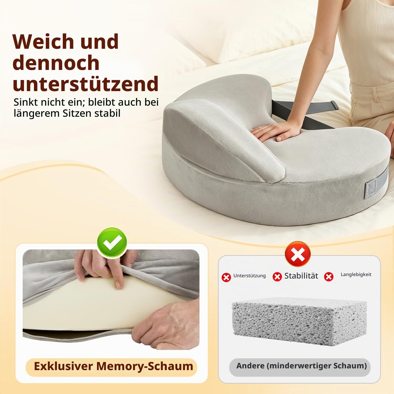 Stillkissen mit Sicherheitsumrandung, Memory Foam Stillkissen Ergonomisch mit Verstellbarem Gurt & Abnehmbarem Waschbarem Bezug, GroßesStillkissen für Komfort beim Stillen Zuhause Unterwegs