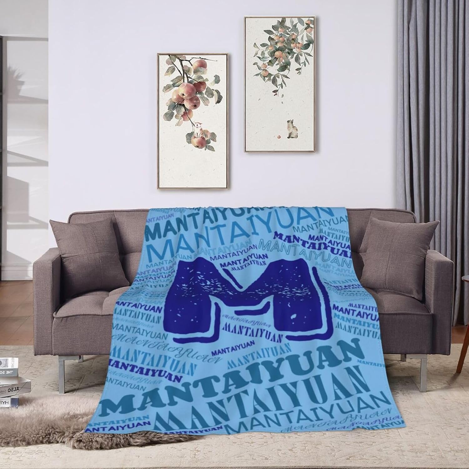 Custom Name Flannel Throw Blankets, Customization Blue Bed Blanket with Text Personalized Soft Cozy Throws, 60x80 Inches