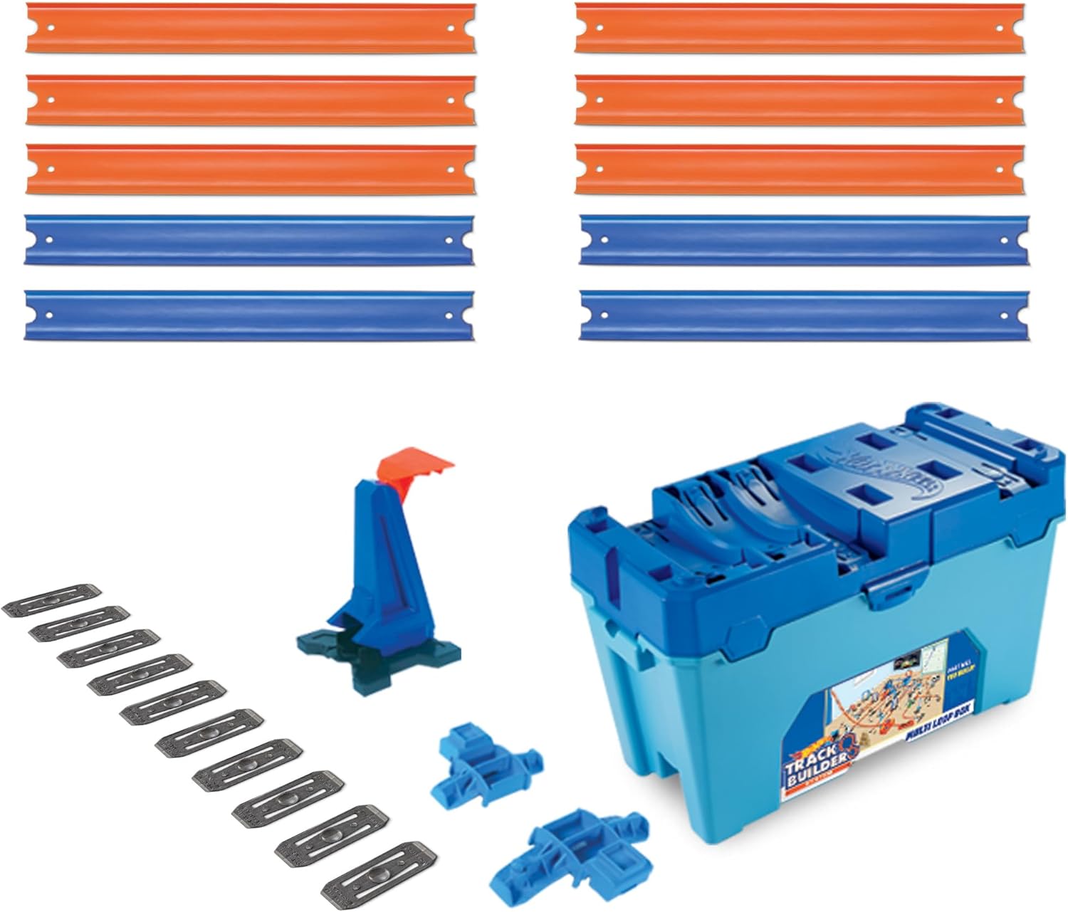 Hot Wheels Toy Car Track Set, Track Builder Multi Loop Box Playset & 1:64 Scale Vehicle, 10 feet of Track Components in Storage Box