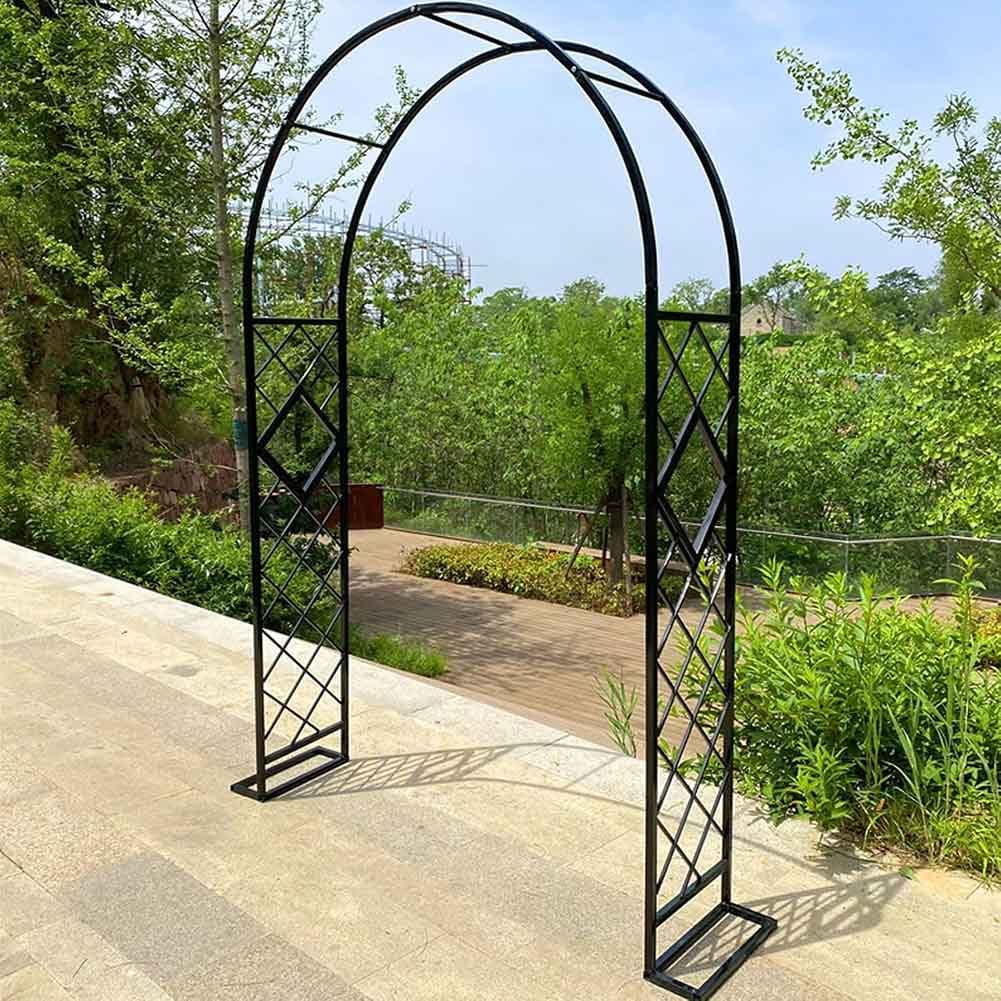Treillis de pergola arche de jardin fer forgé marron support plantes grimpantes W260xH230cm