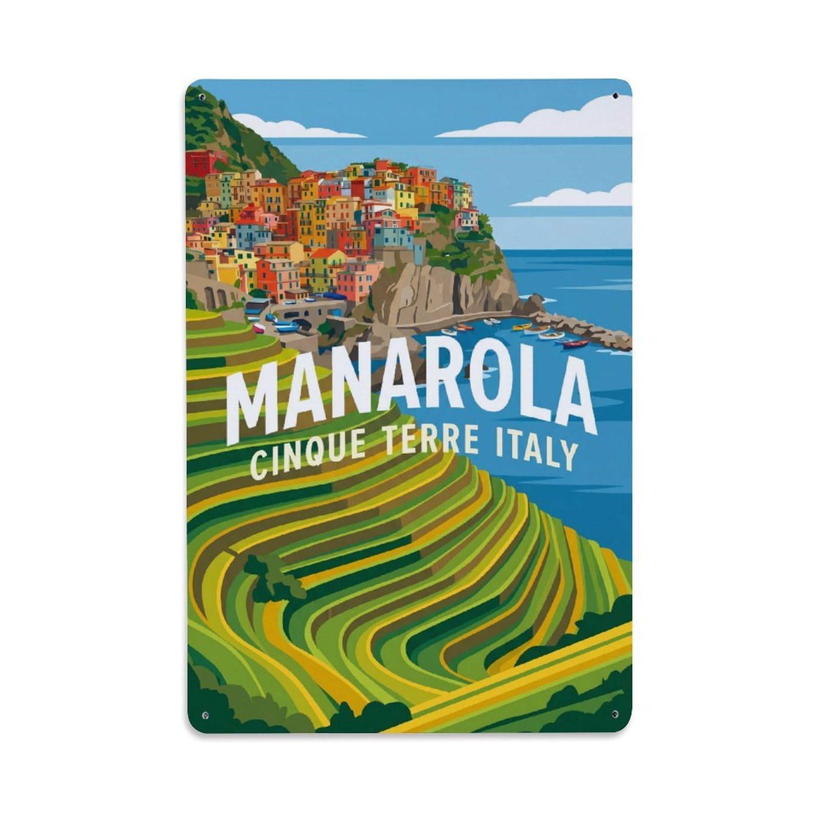 Huiyhb 8X12inch(20X30cm) Vintage Travel Manarola Italy Terrace Metal Tin Sign