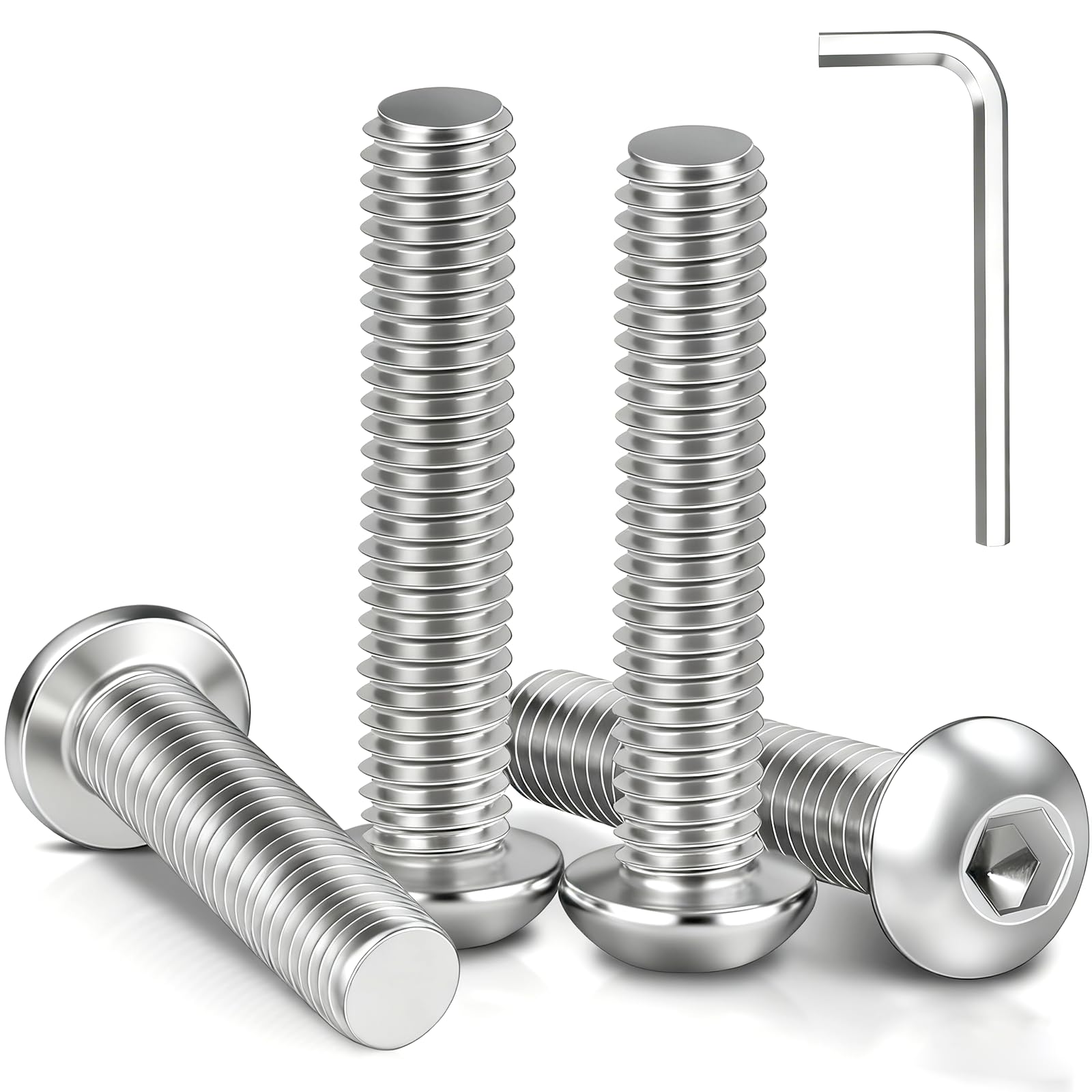 M6 Bolts, 50Pcs Hex Socket Button Head Bolts, 304 Stainless Steel Hex Socket Cap Screws, Bolts with Wrench(M6 x 30mm)