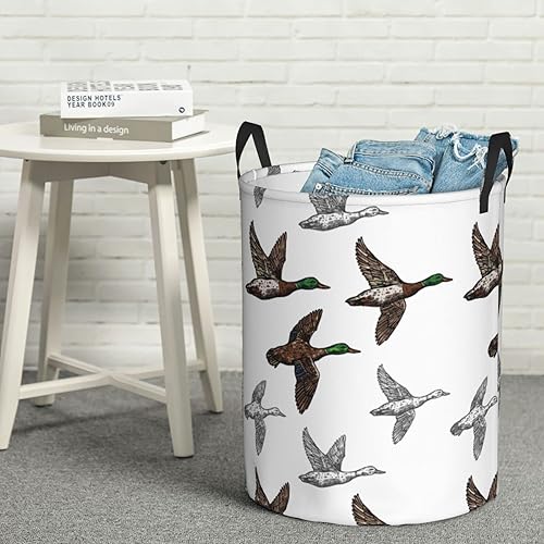Miniatura 7 de Cesta redonda para ropa sucia con pájaros salvajes de pato y mallardo, impermeable, cesta de almacenamiento de tela de juguete para decoración de