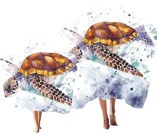 Toalla con Capucha para Padre-Hijo , Tortuga Marina Tema Impresión Poncho, Toalla Suave para Niños Adulto de Vacaciones de Playa, Toalla para Ligera Navegar Nadar Playa (Color 4, Niño: 130 × 150 cm)