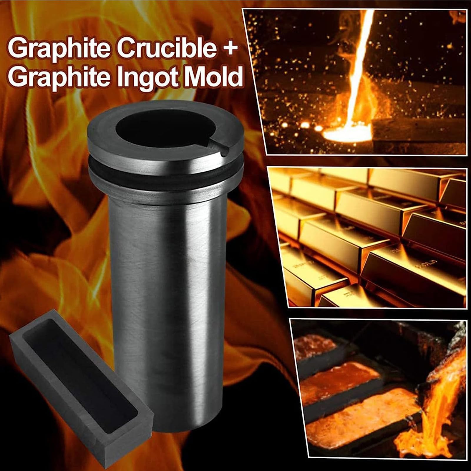 Piec do topienia metalu, piec do topienia złota, 1100 ℃ /2000 ℉ cyfrowy piec do topienia, do rafinacji metali Złoto Srebro Cyna Aluminium Z siatką ochronną,Black-1kg