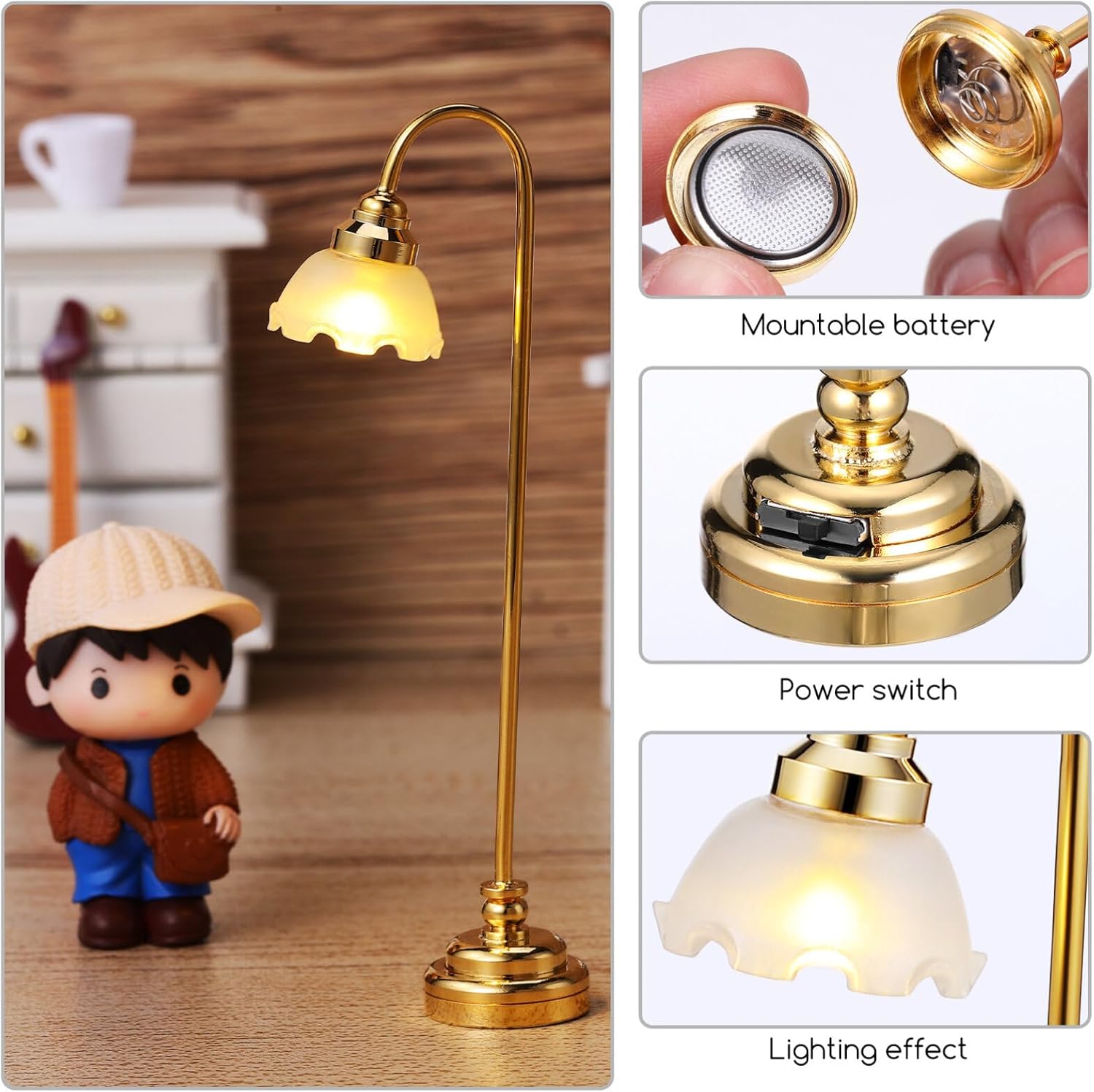 TOYANDONA 2Pcs Miniature Dollhouse Desk Lamp, 1Pc Miniature Dollhouse Chandelier Ceiling Light, Battery Operated