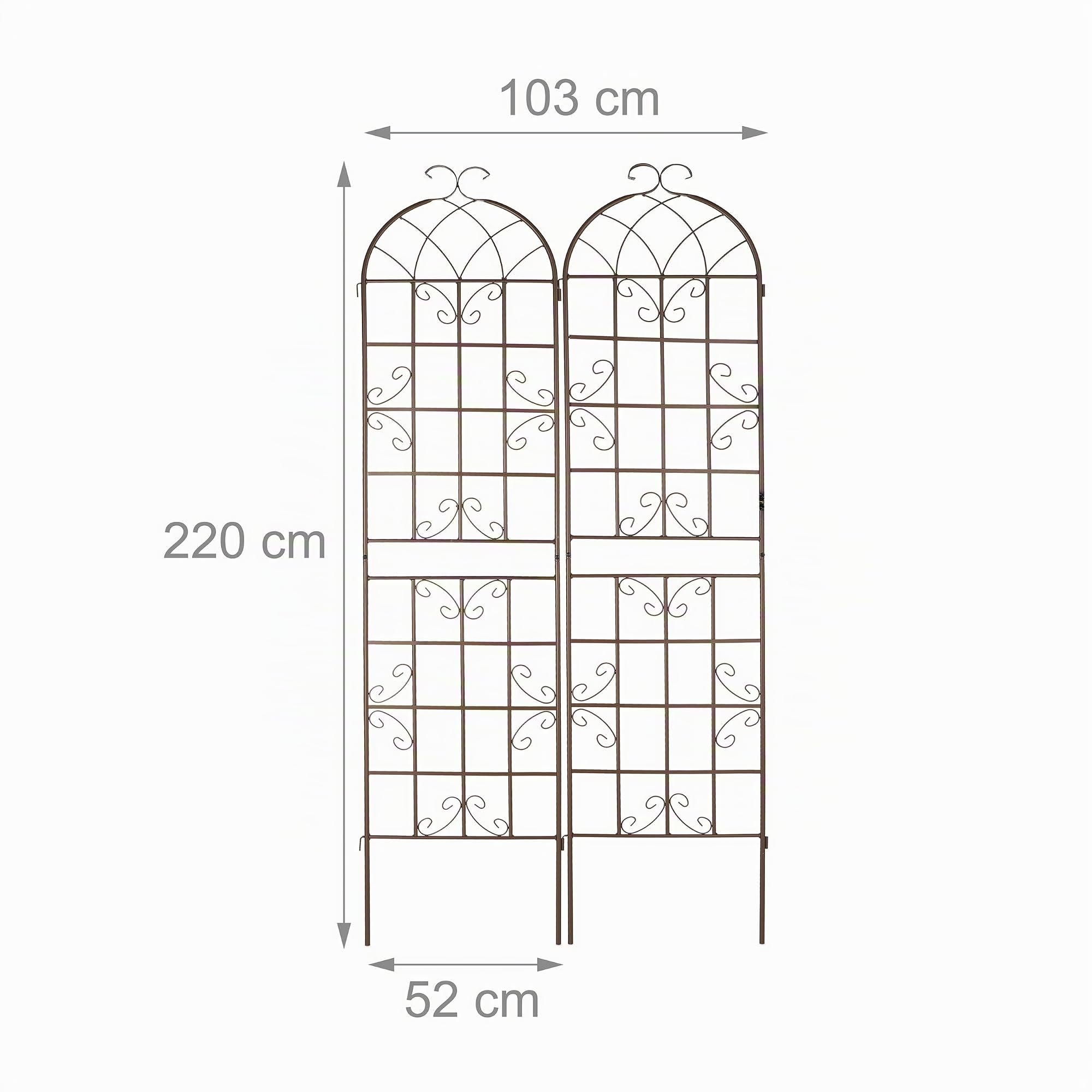 Relaxdays Grigliati per Rampicanti, Set da 2, Supporti in Metallo per Piante Tralicci a Incastro, 220x52x2 cm, Marrone