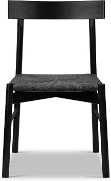 Poly & BARK Hamm Dining Chair 18 Seat Height, Solid Oak Frame, Handwoven Rope Seat, Mid-Century Modern Design, Fully Assembled, Black Finish