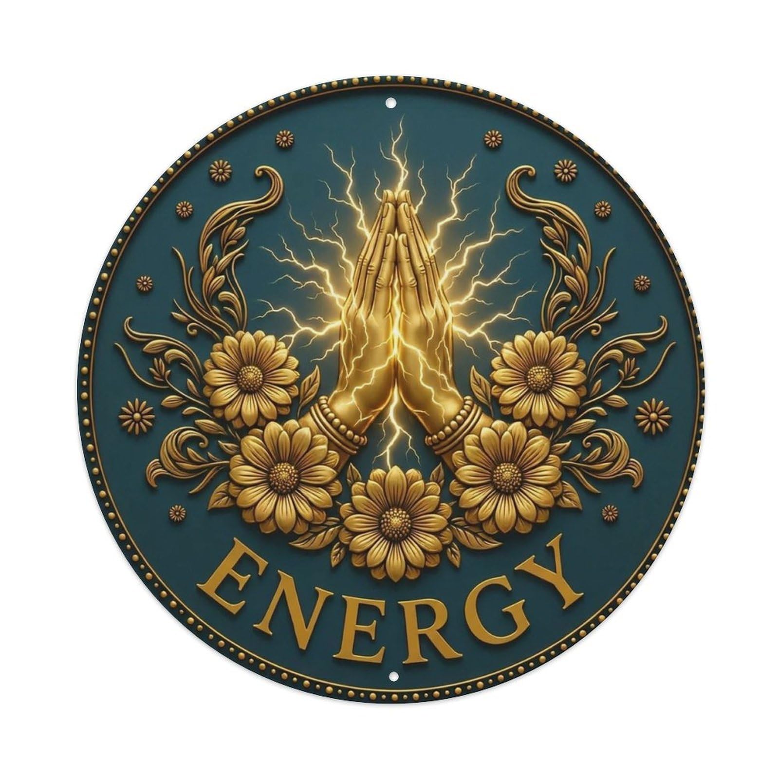 Vintage Namaste Praying Hands Energy Flower Zen Yoga Metal Tin Sign