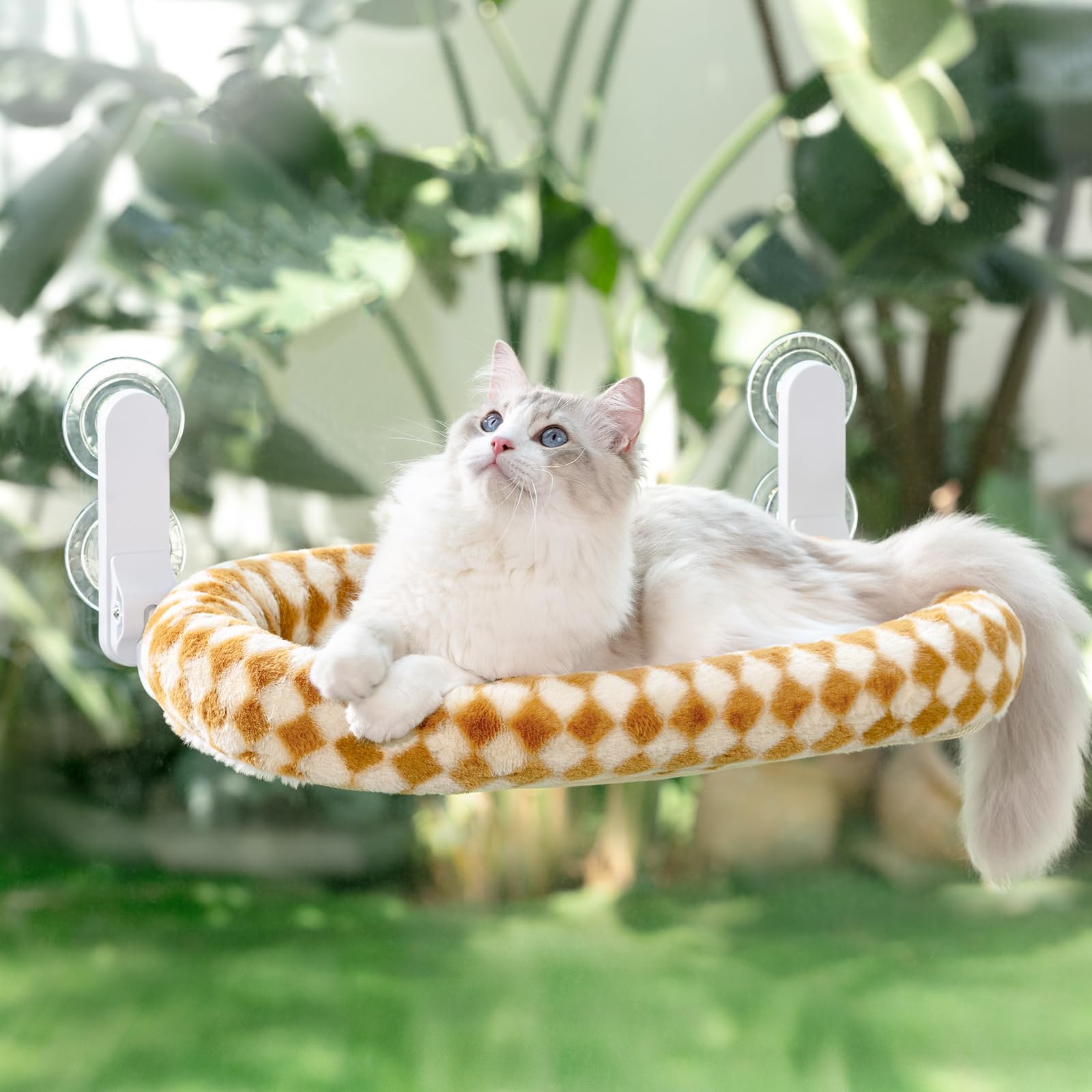 GUUSII HOME Foldable Cat Window Bed Indoor Hammock Perch for Large Cats Cordless Hanging Kitten Seat Shelf with Suction Cups Reversible Soft Plush Cushion Machine Washable 54 * 30cm (Brown