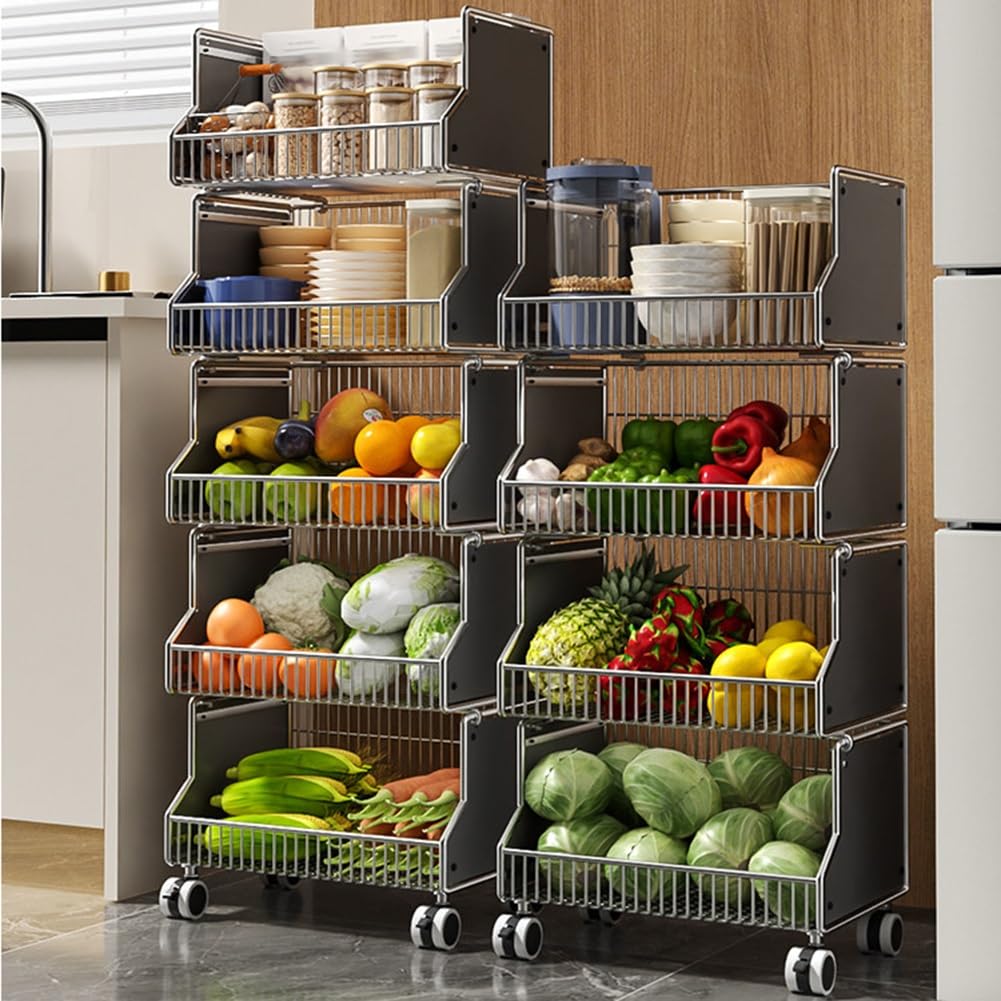 Scaffale da cucina resistente con ruote, organizer in metallo, multifunzione, portatile, per dispensa e spazi ristretti