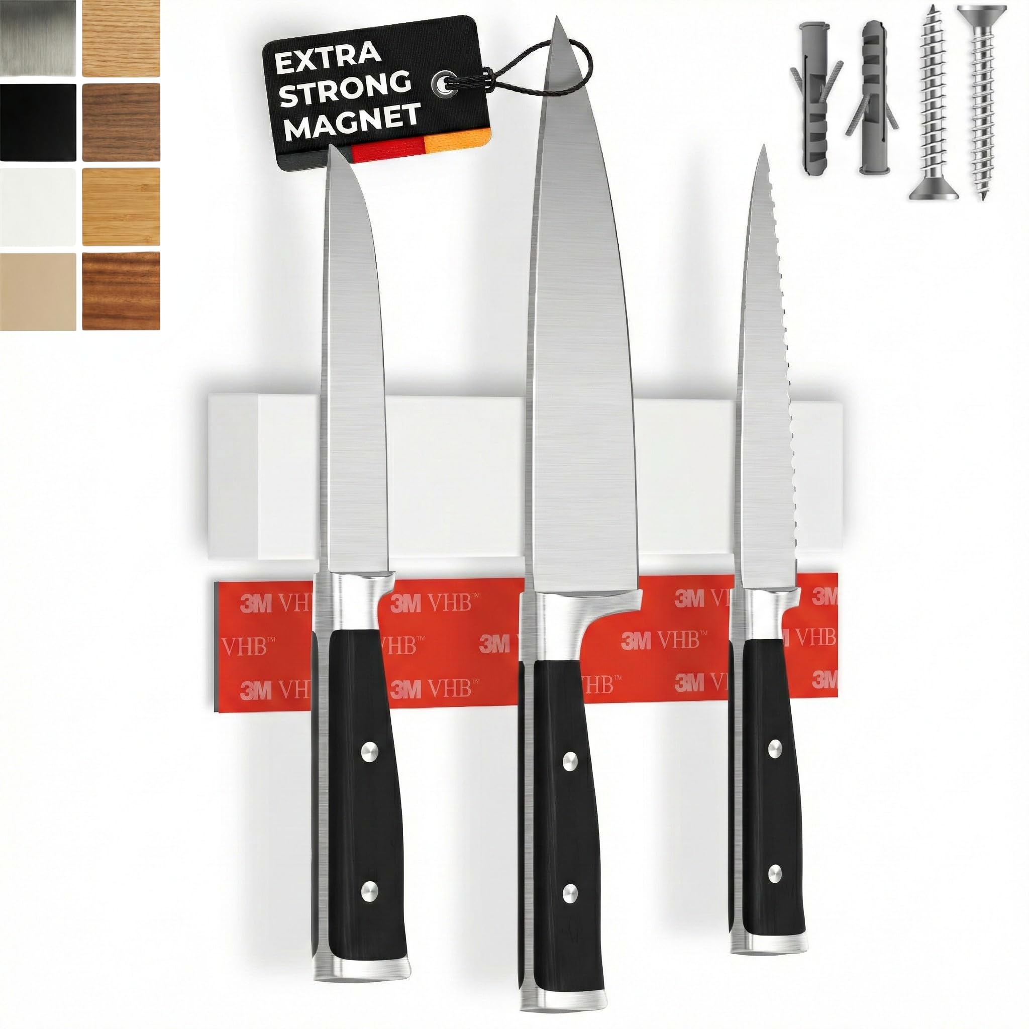 CUCINO Self-Adhesive Magnetic Knife Strip – Comparison Winner with Extra-Strong Magnet – Easy Installation with 3M Adhesive Tape, No Drilling, White Rubber, 25 cm — image 1