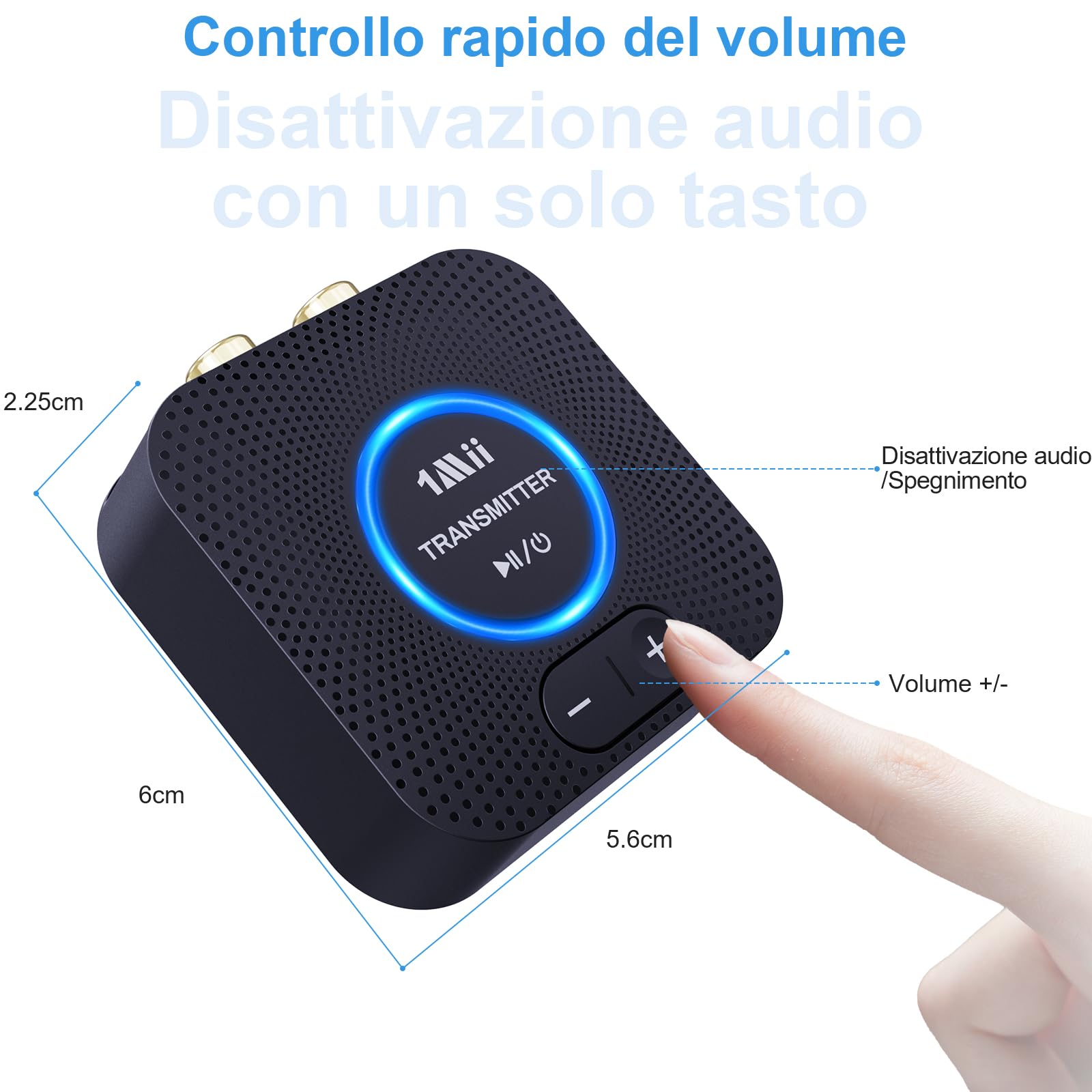 1Mii 2.4GHz (1 TX+1 RX) Set Trasmettitore e Ricevitore Audio Wireless per TV, Bassa Latenza 25ms con Ingresso/Uscita AUX RCA da 3.5mm, Adattatore Audio Wireless per TV, PC, Altoparlante, Amplificatore