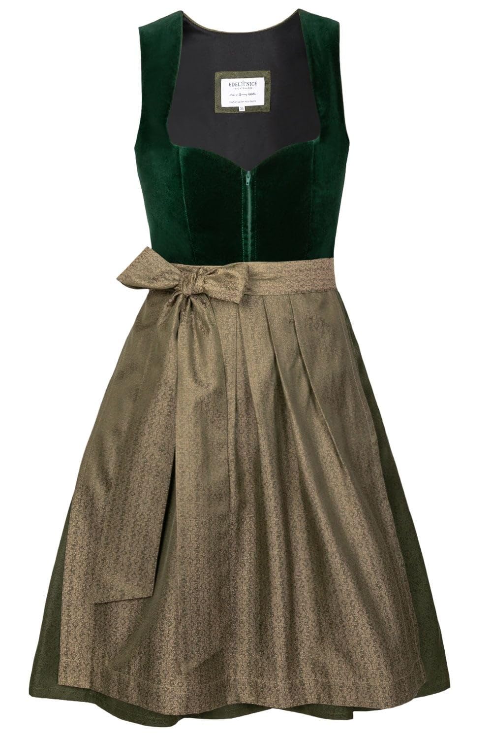 Edelnice Trachtenmode Midi Dirndl Livia Samt Grün inkl. traditioneller Dirndlschürze