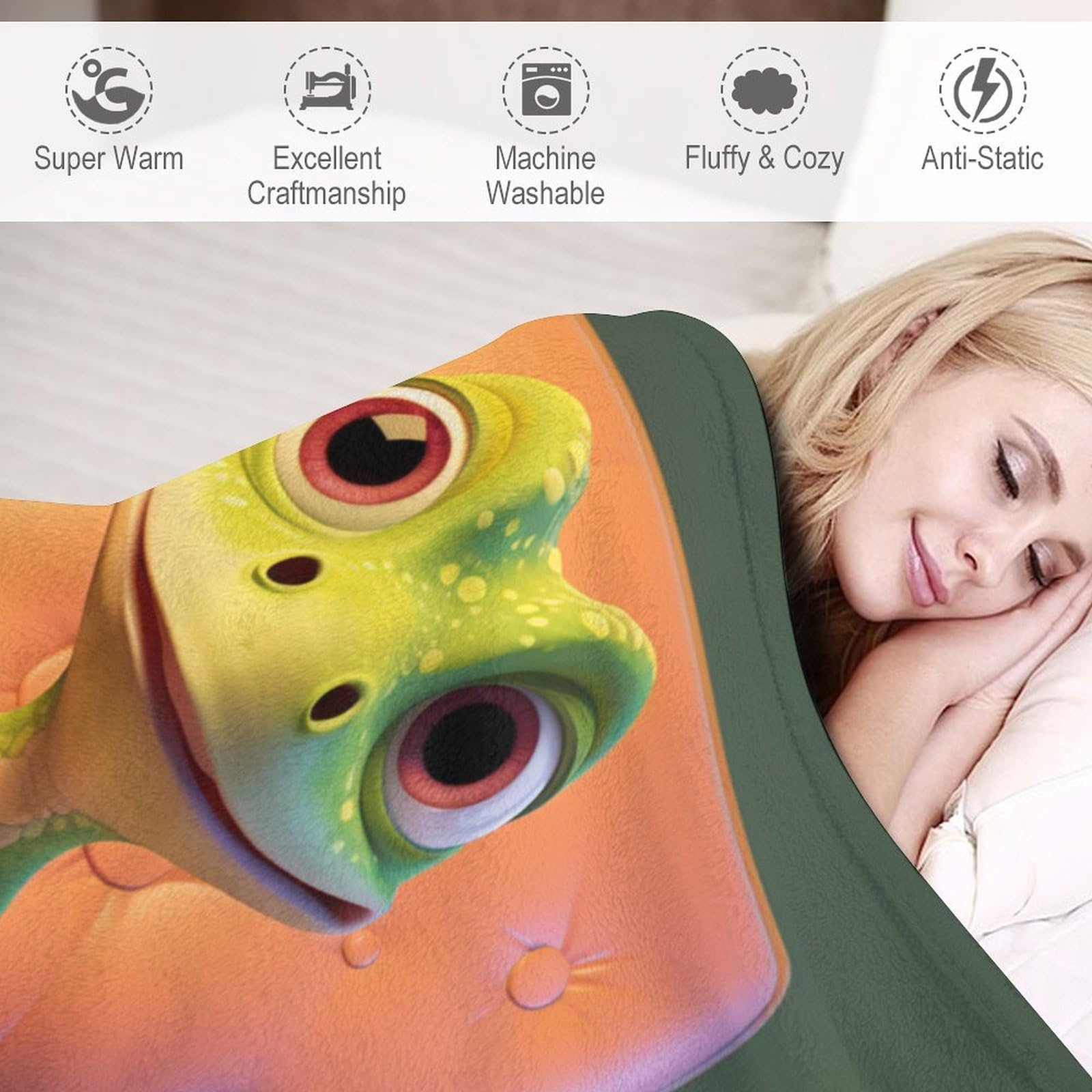 Süßer Gecko Decke Kuscheldecke Übergroße Warme Super Weiche Schlafdecke 180×200cm