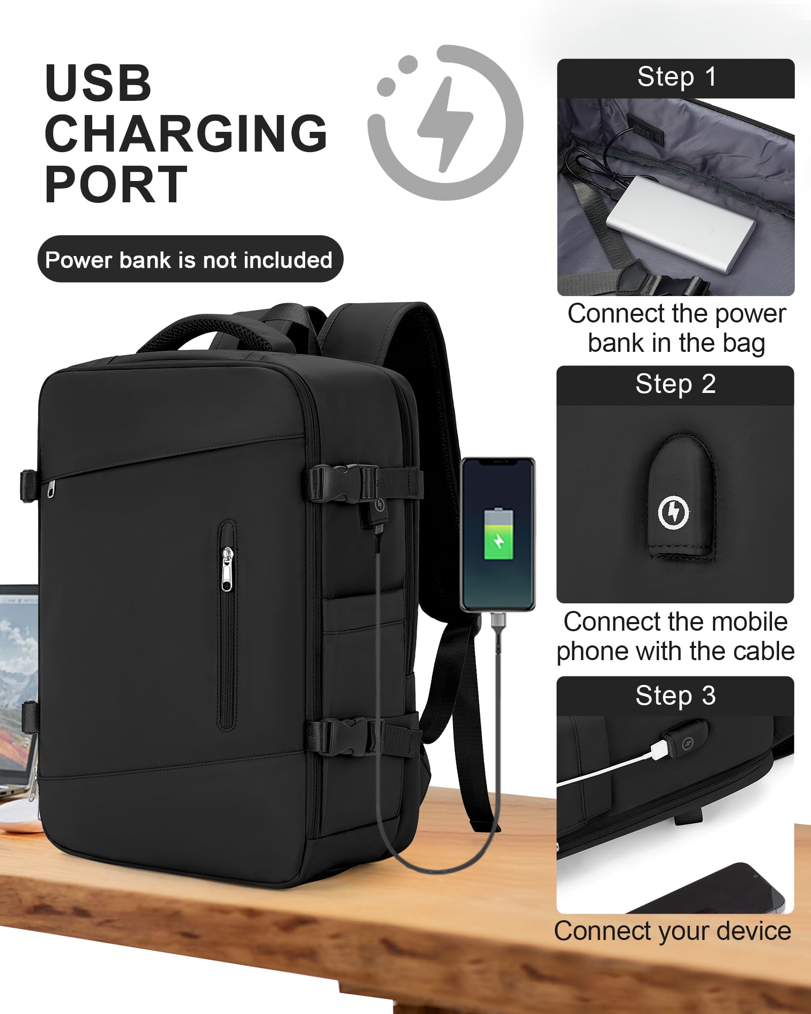 SZLX Borse da Cabina per Easyjet 45x36x20 Zaino da Viaggio aereo Bagaglio a Mano Zaino Ryanair 40x20x25 con porta USB zaino Borsa da Viaggio Impermeabile donna zaino per Computer Casual Daypack