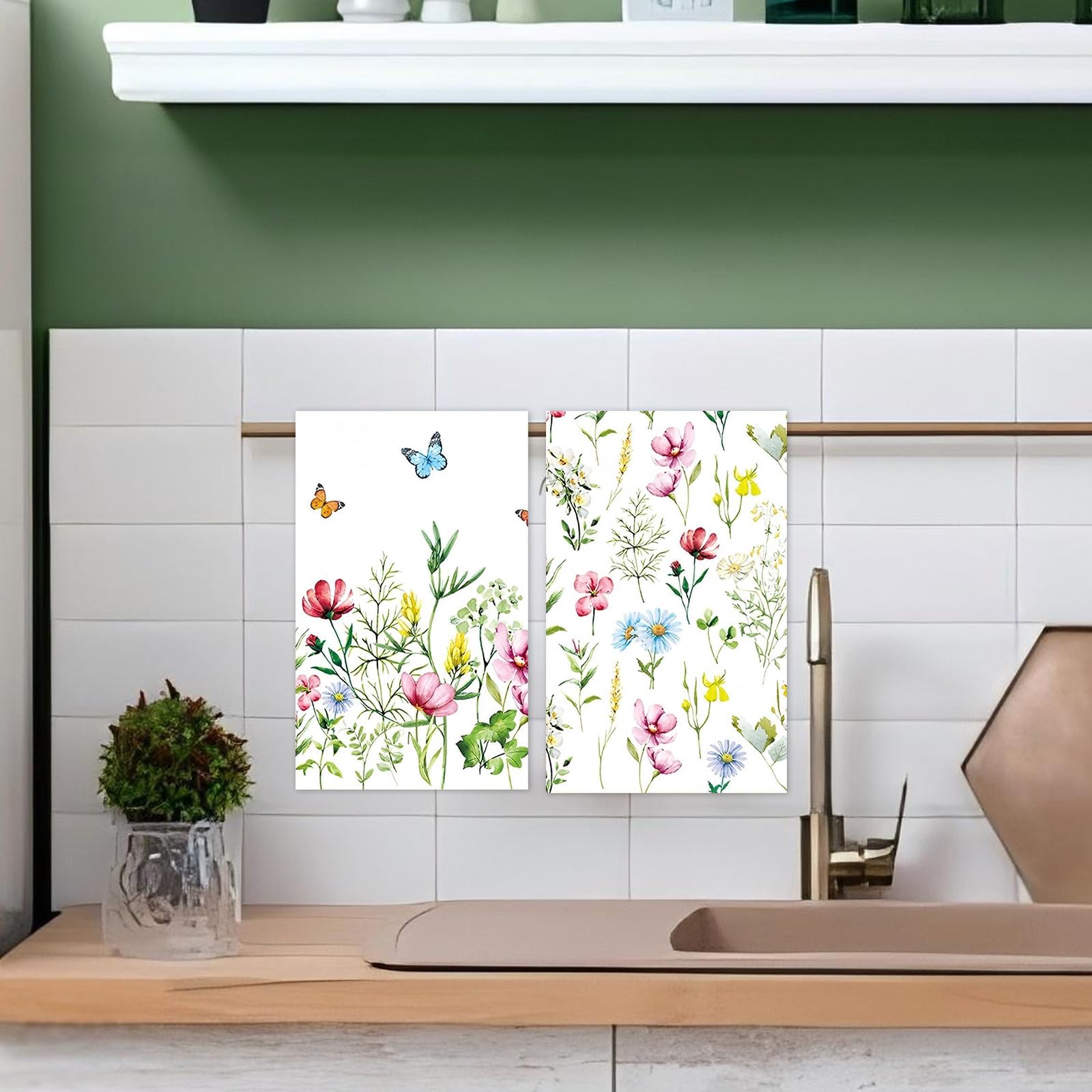 FANSU Set van 2 theedoeken keukentheedoeken schattig paashaaspatroon handdoeken zachte microvezel absorberende keuken badkamer decoratieve handdoeken - Pasen nieuwigheid geschenken (grasland, 60 x 40